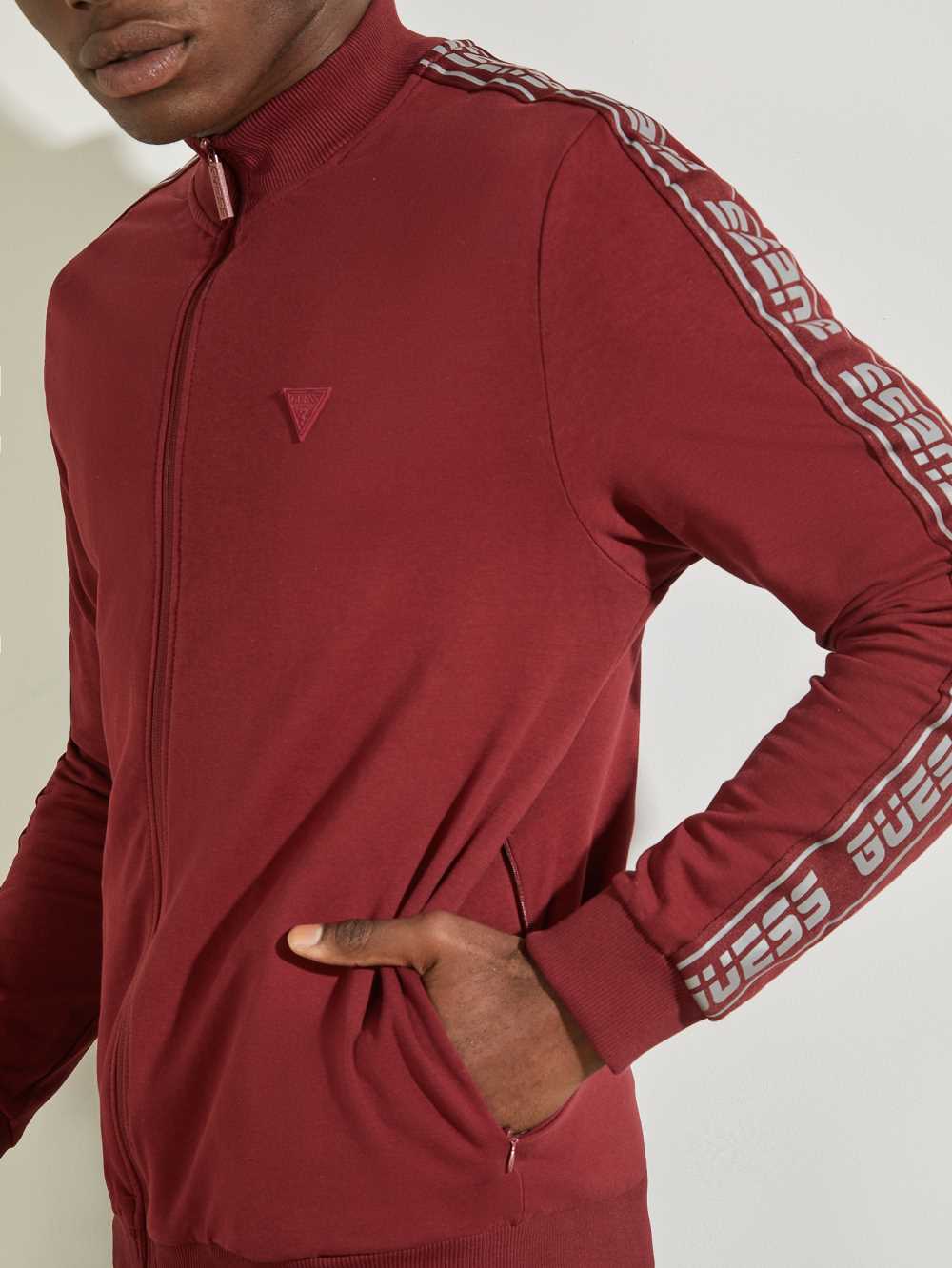 Burgundy Men's Guess Eco Arlo Logo Tape Jackets Australia Sale | 453LYBFHZ