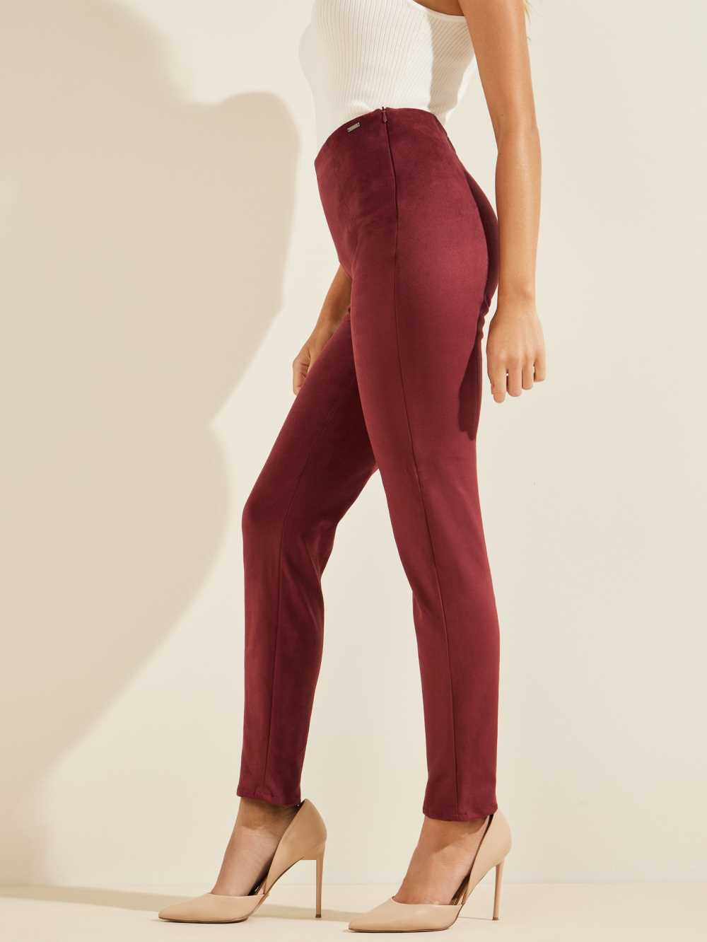 Burgundy Women's Guess Maya Faux-Suede Leggings Australia Sale | 296CWVGNU