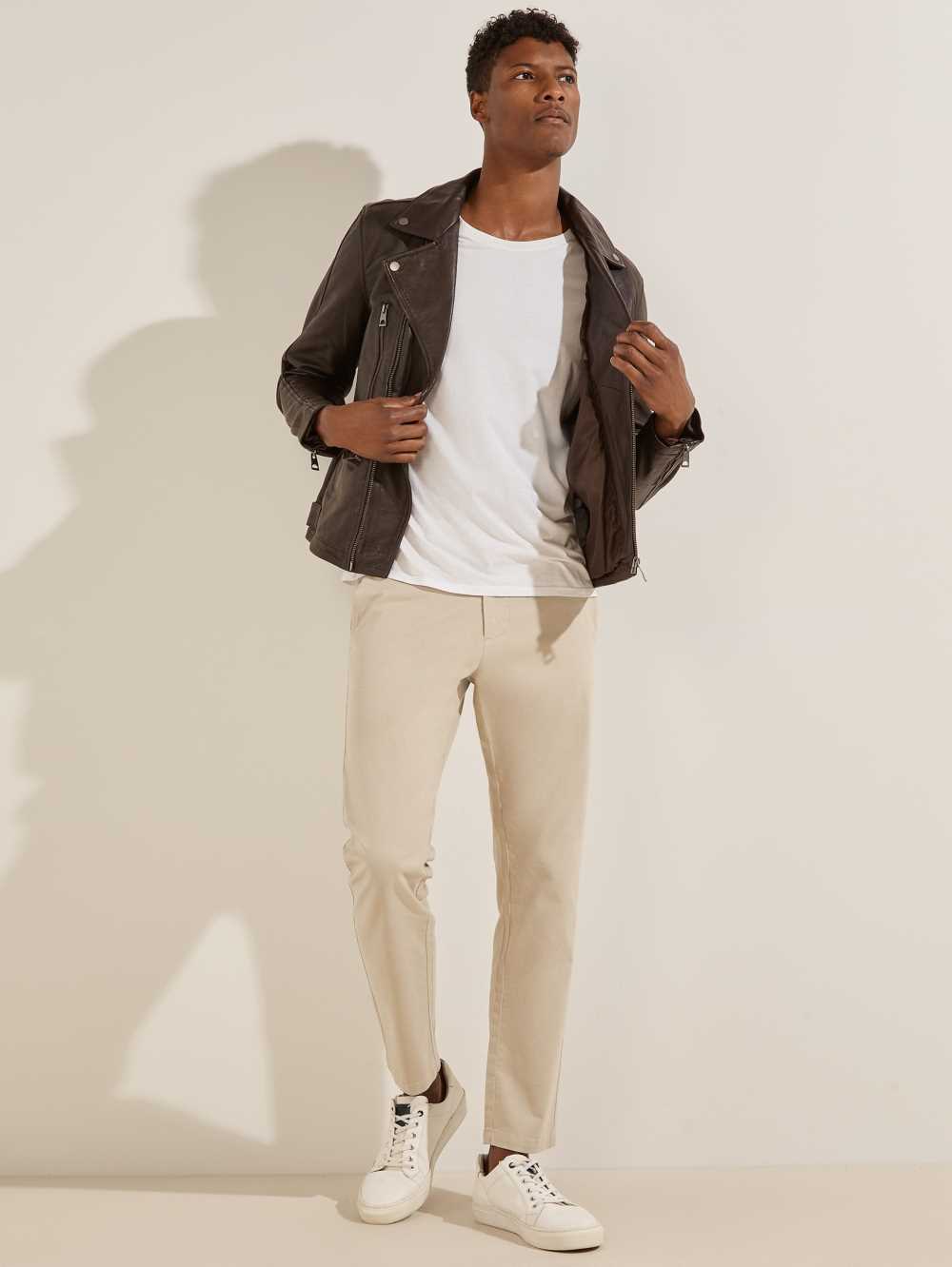 Chocolate Brown Men's Guess Leather Biker Jackets Australia Sale | 319FACZNP