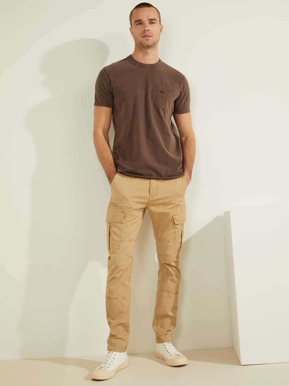 Chocolate Brown Multicolor Men's Guess Sueded Jersey T-shirt Australia Sale | 645INPMOE