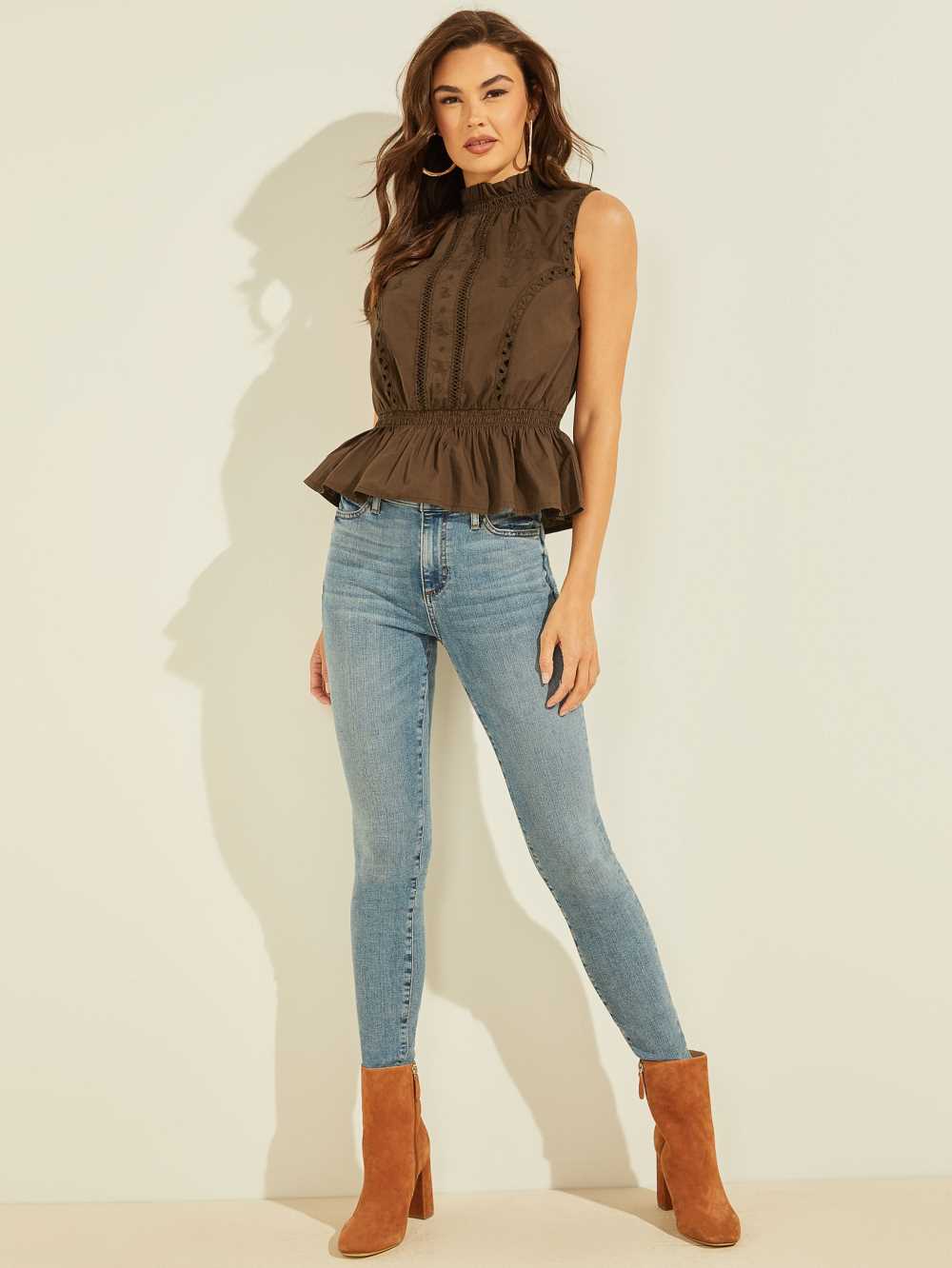 Coffee Multicolor Women's Guess Kora Top Tops Australia Sale | 762BPSWXG