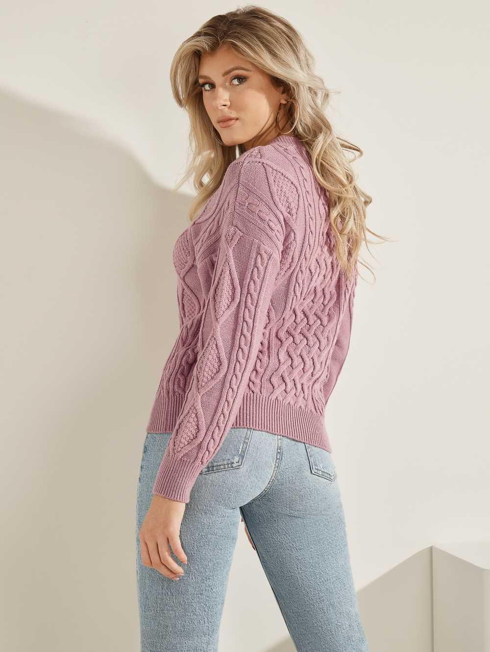 Coral Women's Guess Noemi Cable Knit Sweaters Australia Sale | 245QMKGXA