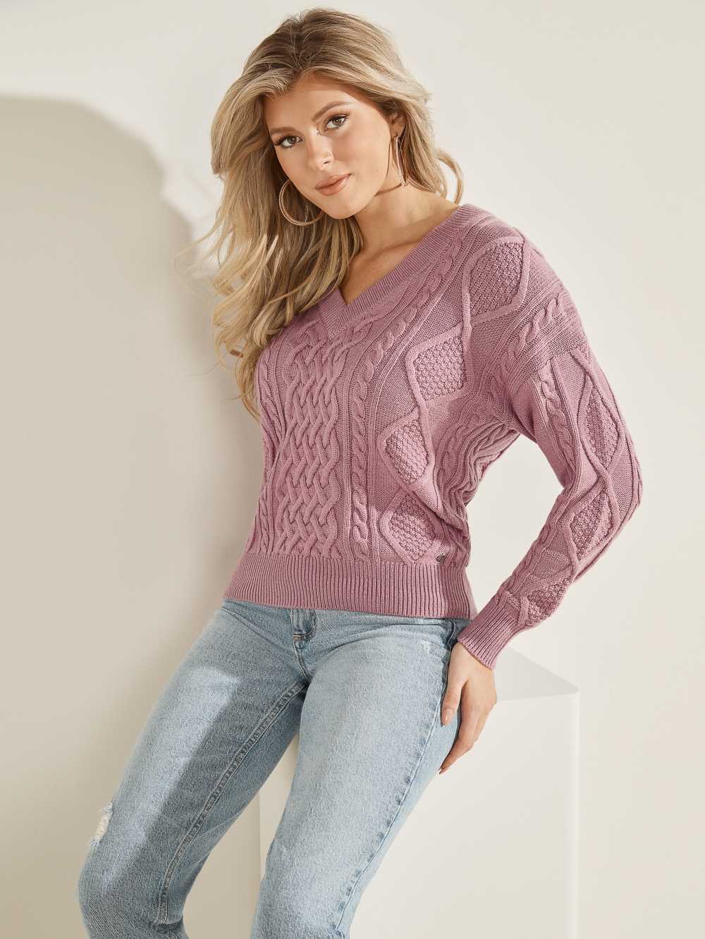 Coral Women\'s Guess Noemi Cable Knit Sweaters Australia Sale | 245QMKGXA