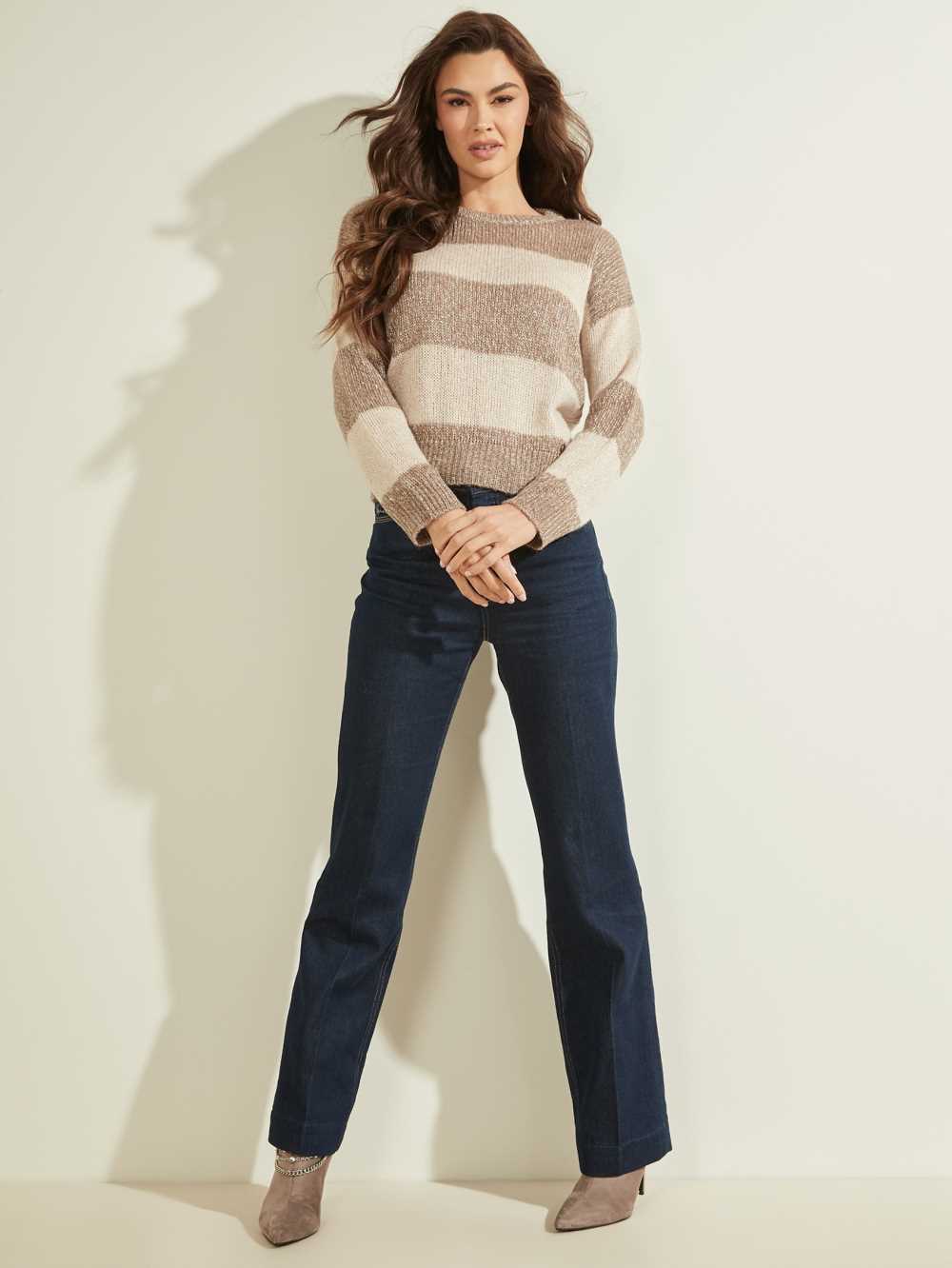 Cream Women's Guess Lorraine Stripe Alpaca-Blend Sweaters Australia Sale | 498MKORDN