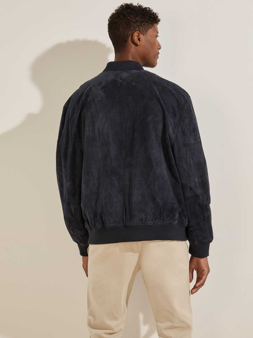 Dark Blue Men's Guess Dust Suede Bomber Jackets Australia Sale | 756XDUOQN
