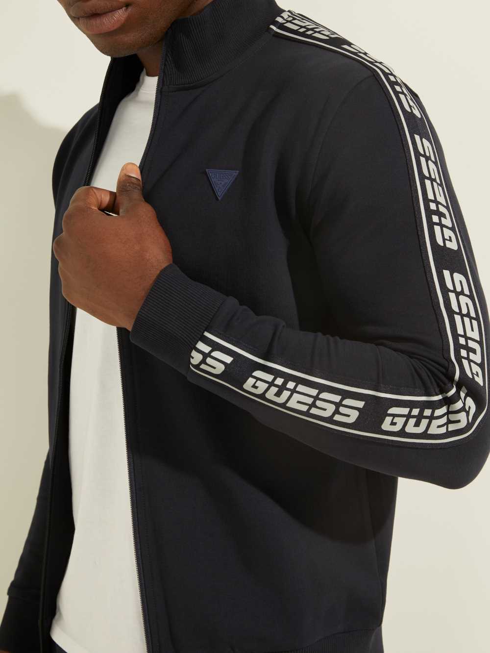 Dark Blue Men's Guess Eco Arlo Logo Tape Jackets Australia Sale | 148REWYBN
