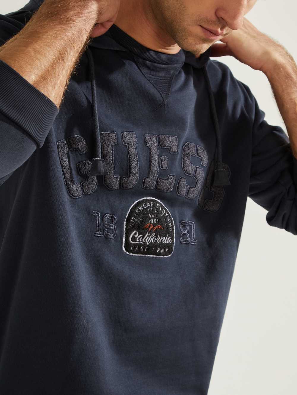 Dark Blue Men's Guess Eco Murray Logo Hoodie Australia Sale | 869WBXNMF