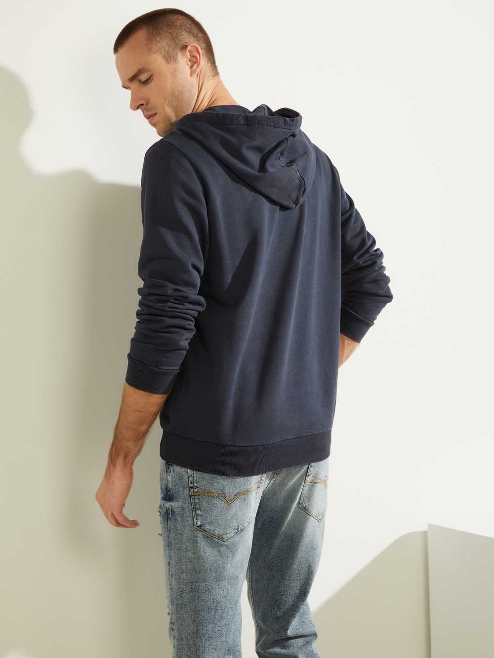 Dark Blue Men's Guess Eco Murray Logo Hoodie Australia Sale | 869WBXNMF