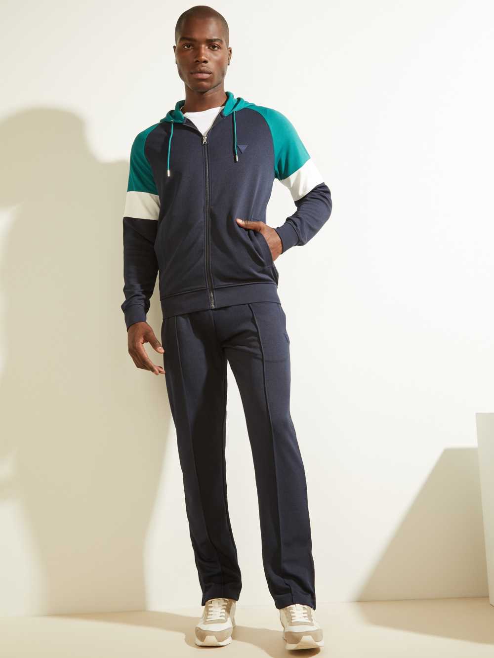 Dark Blue Men's Guess Eco Phil Color-Block Zip-Up Hoodie Australia Sale | 210MGVECT