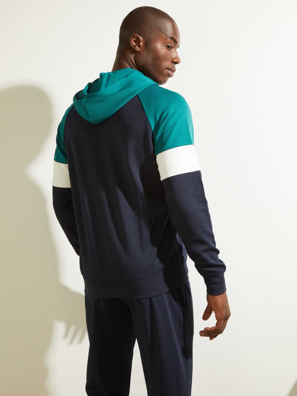 Dark Blue Men's Guess Eco Phil Color-Block Zip-Up Hoodie Australia Sale | 210MGVECT