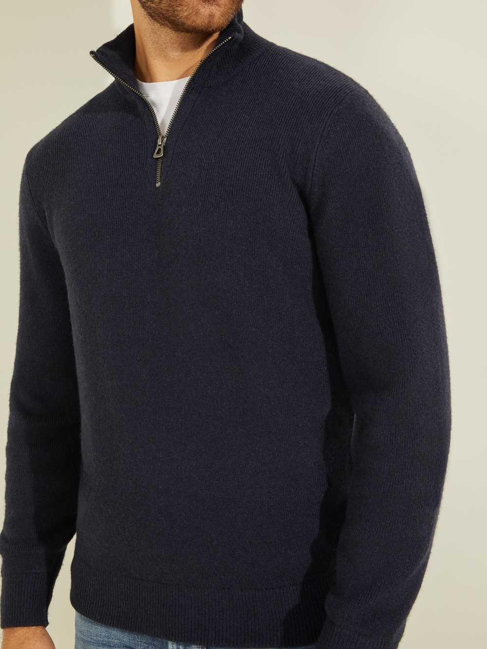 Dark Blue Men's Guess Esmere Wool-Blend Zip Sweaters Australia Sale | 481SWXUOI
