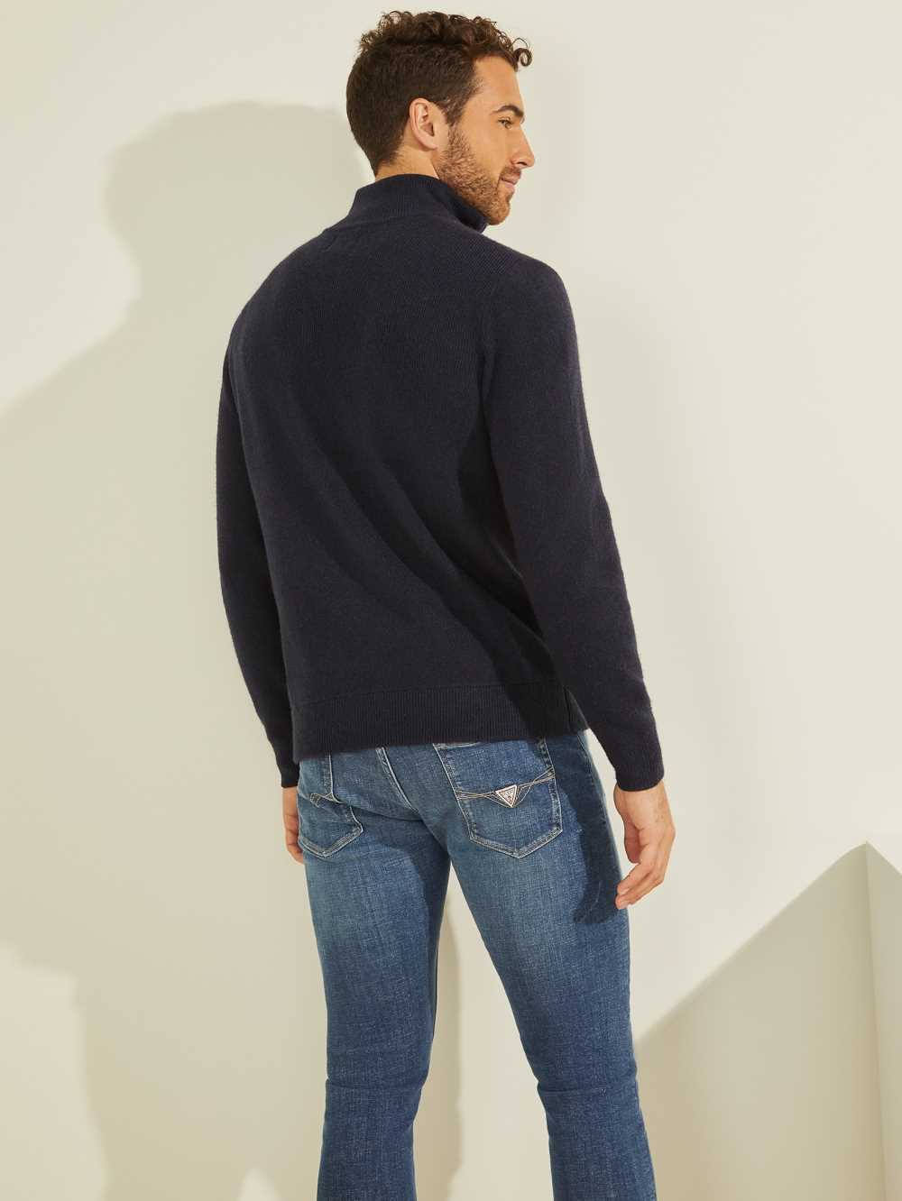 Dark Blue Men's Guess Esmere Wool-Blend Zip Sweaters Australia Sale | 481SWXUOI