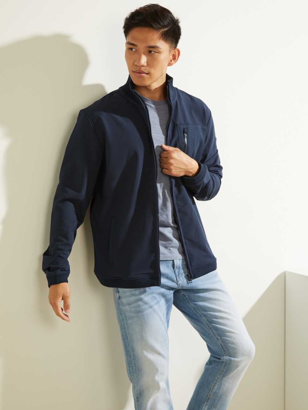 Dark Blue Men\'s Guess Explorer Zip-Up Jackets Australia Sale | 872COLGDM