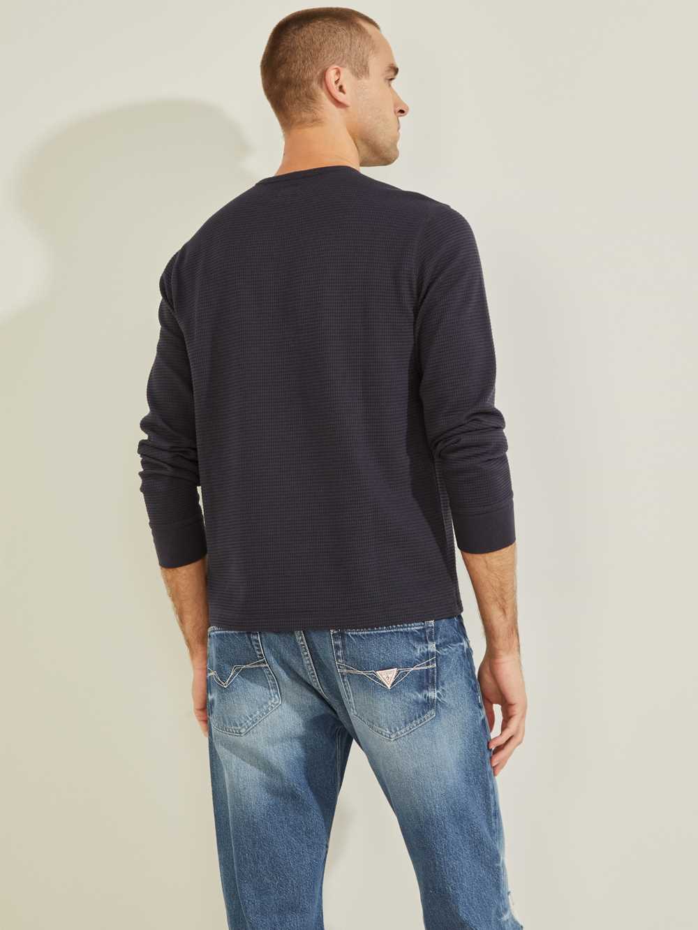 Dark Blue Men's Guess Hudson Waffle T-shirt Australia Sale | 905GIXVFT