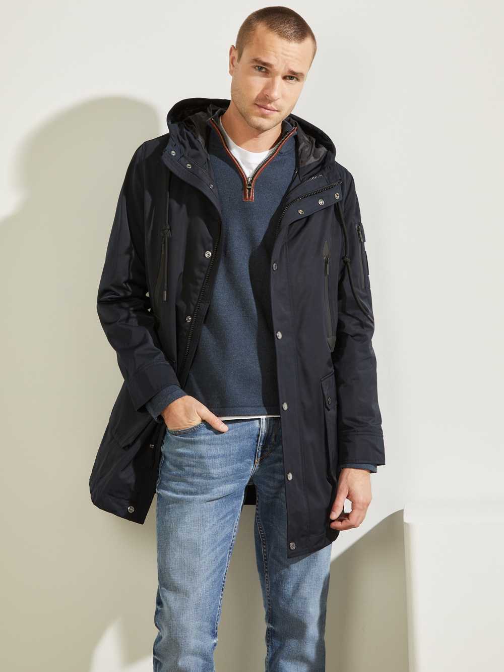 Dark Blue Men's Guess Military Faux-Fur Lined Parka Jackets Australia Sale | 281ZXHSGD