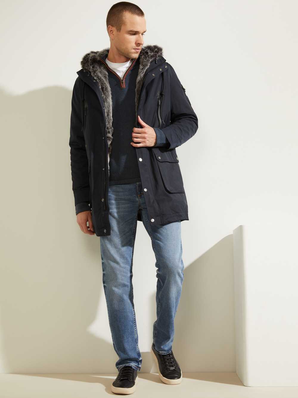 Dark Blue Men's Guess Military Faux-Fur Lined Parka Jackets Australia Sale | 281ZXHSGD