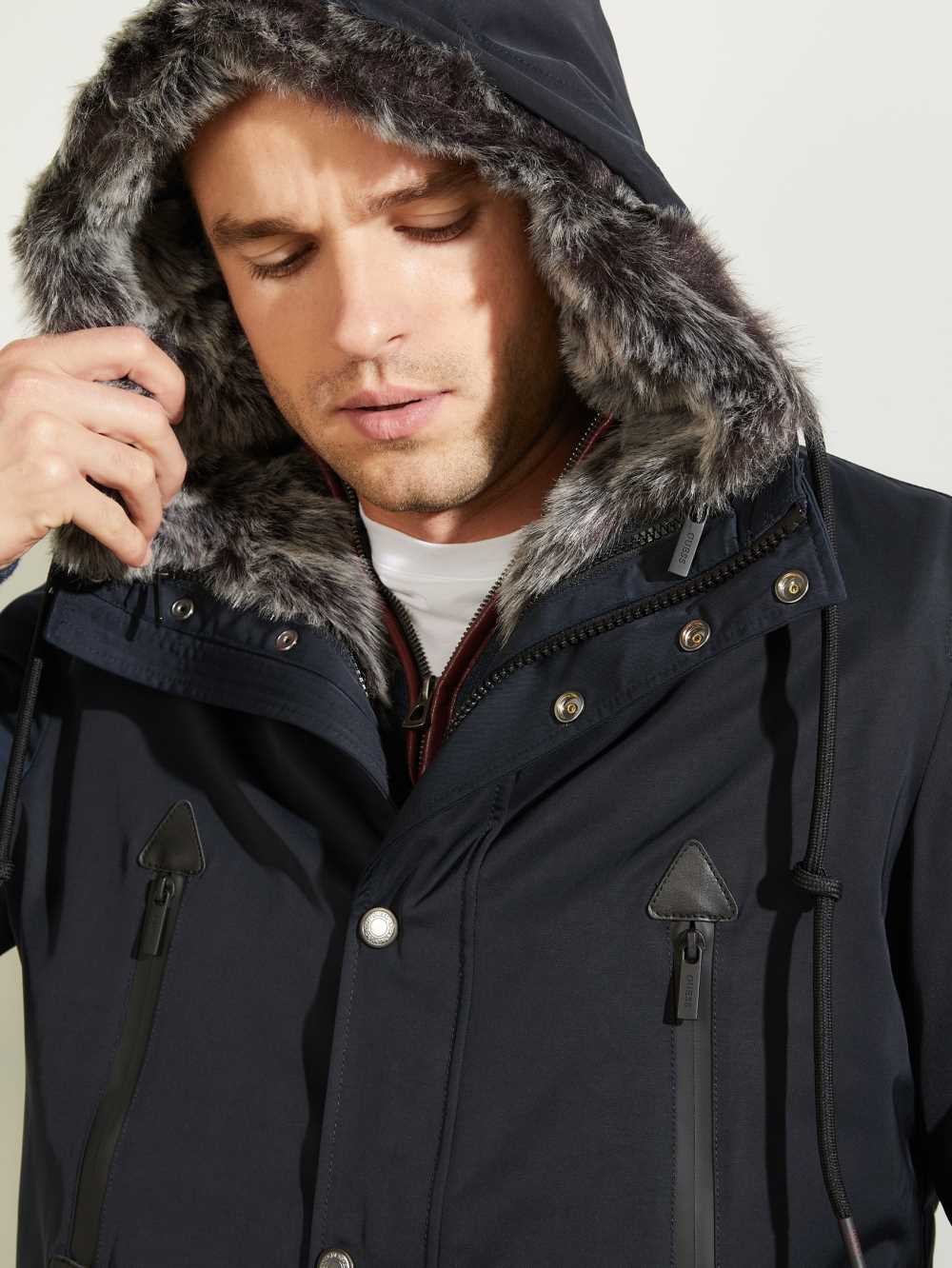 Dark Blue Men's Guess Military Faux-Fur Lined Parka Jackets Australia Sale | 281ZXHSGD