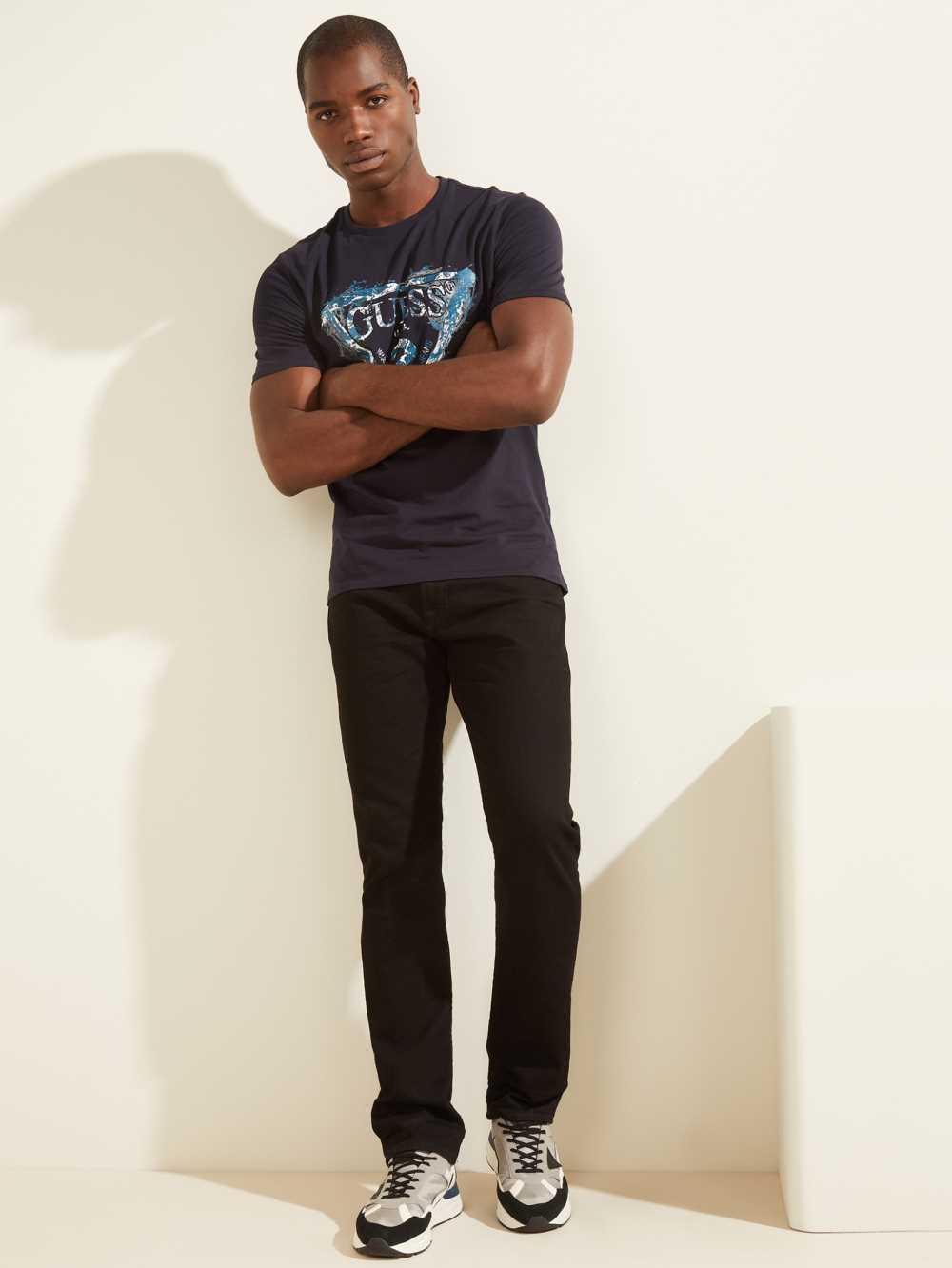 Dark Blue Men's Guess Splash T-shirt Australia Sale | 826EJIOZH