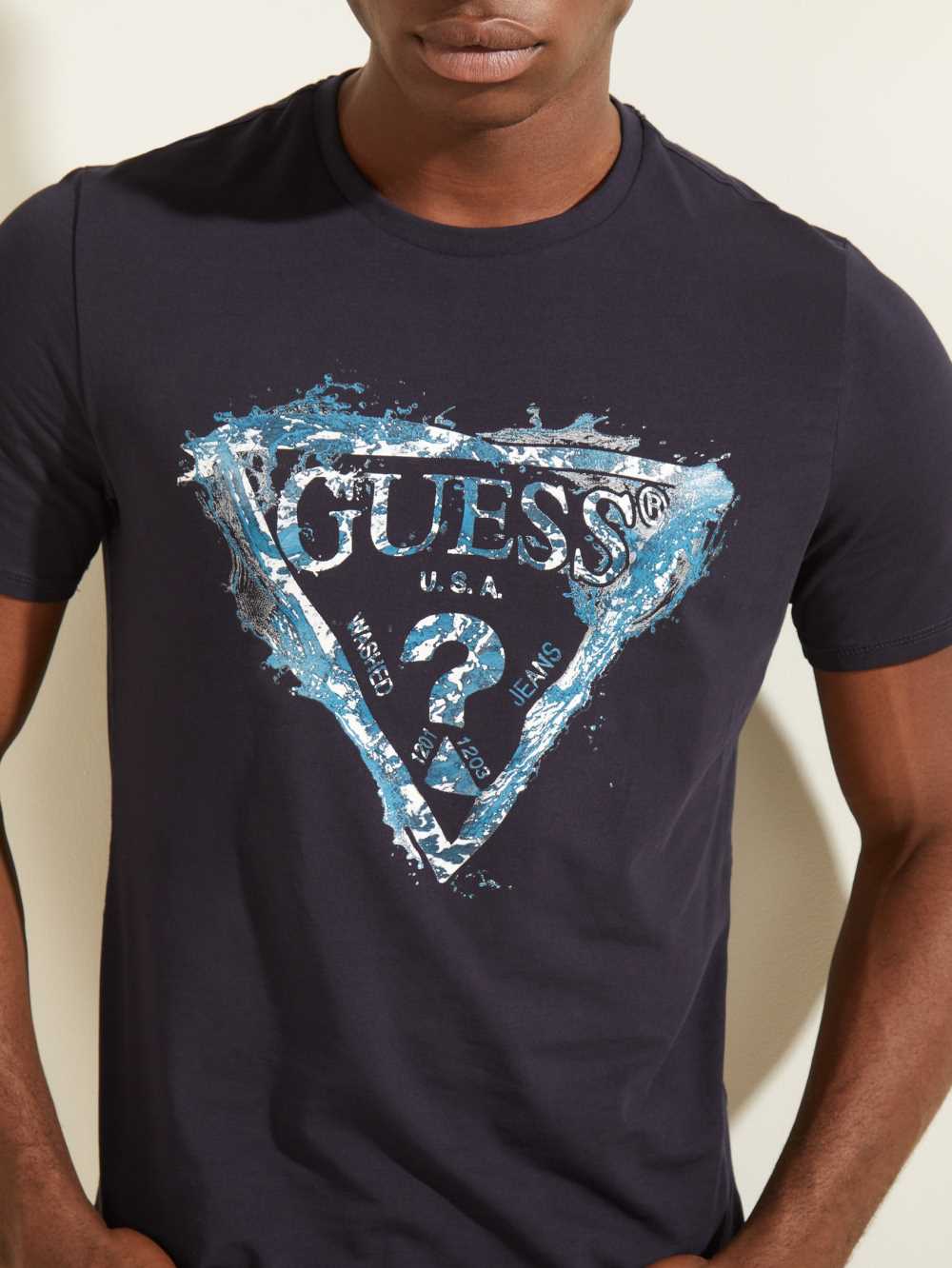 Dark Blue Men's Guess Splash T-shirt Australia Sale | 826EJIOZH