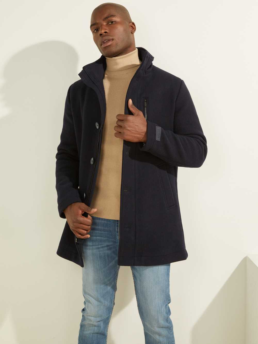 Dark Blue Men's Guess Urban Wool-Blend Coats Australia Sale | 348COGLWN