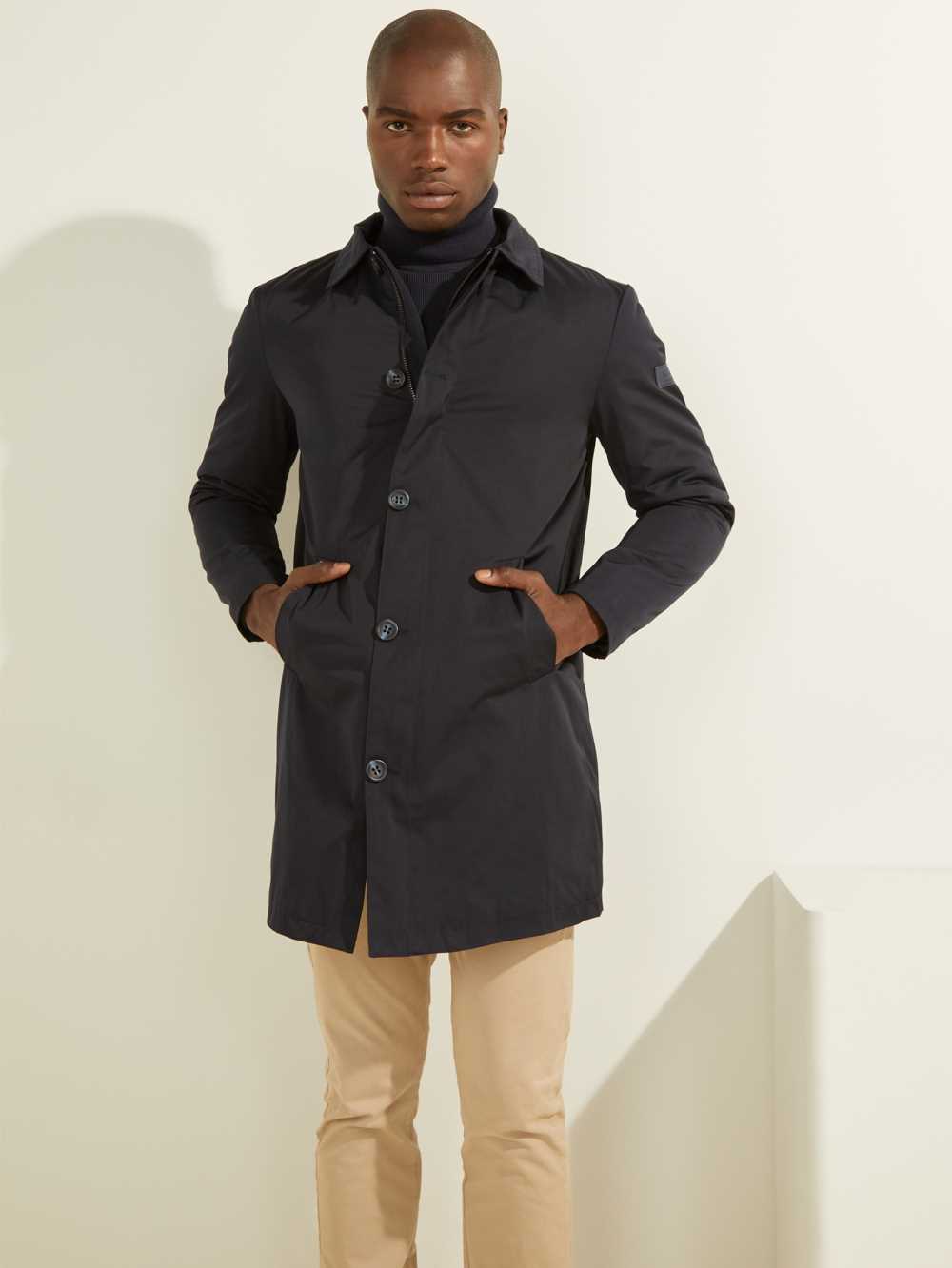 Dark Blue Men's Guess Zip-Up Raincoat Coats Australia Sale | 718MRLWUQ