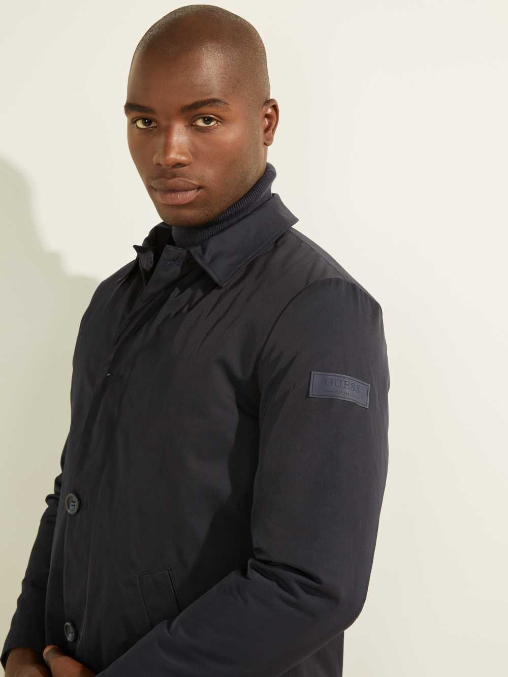 Dark Blue Men's Guess Zip-Up Raincoat Coats Australia Sale | 718MRLWUQ