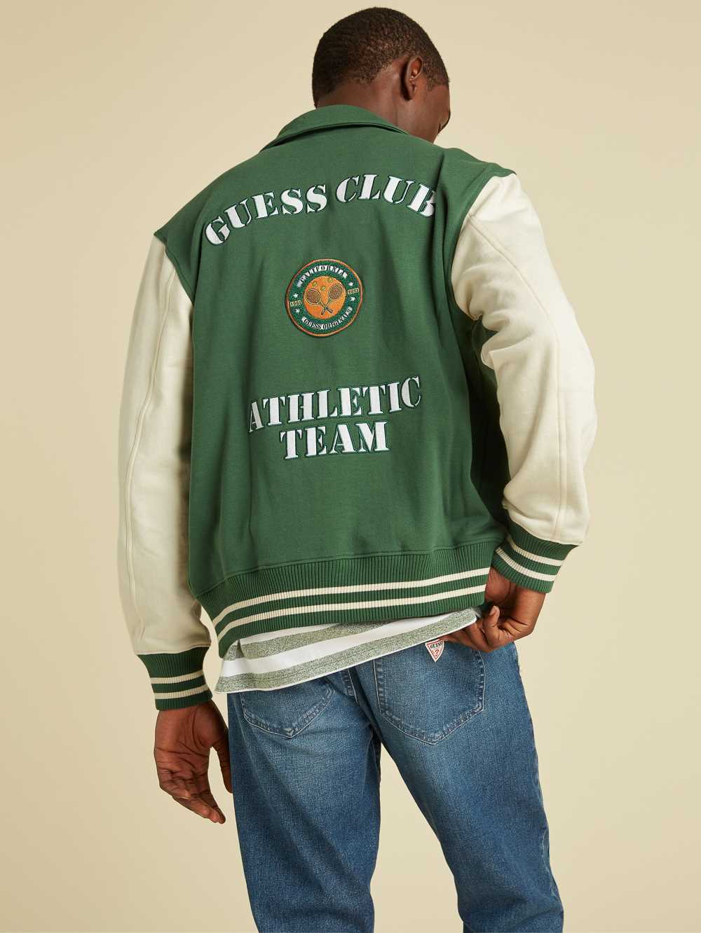 Dark Green Multicolor Men's Guess Originals Varsity Inspired Jackets Australia Sale | 685JQKSCL