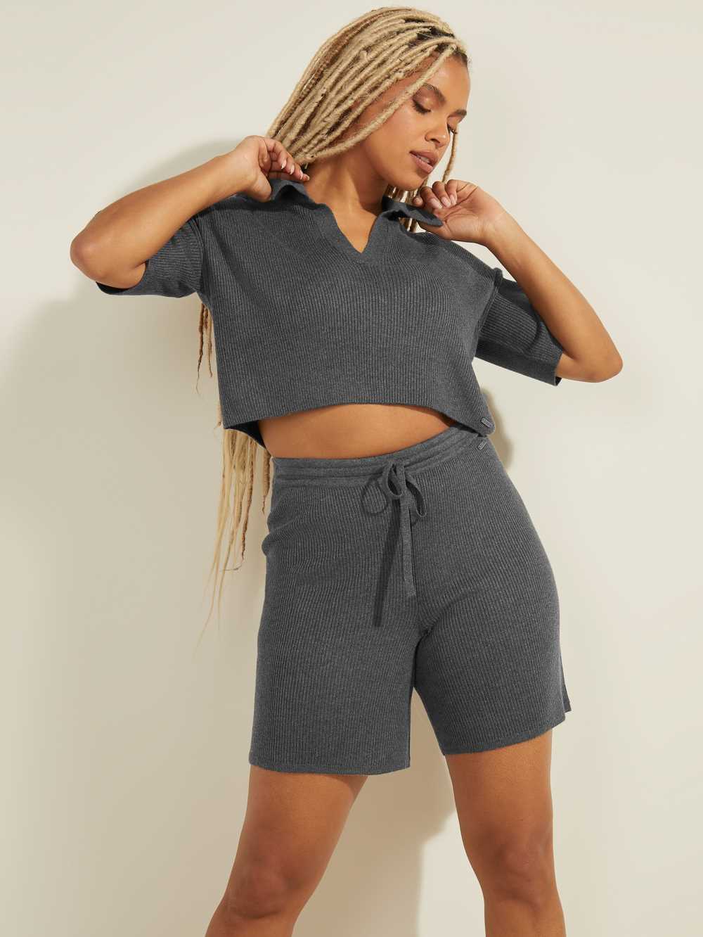 Dark Grey Women's Guess Charli Oversized Polo Sweaters Australia Sale | 426OIPWGN
