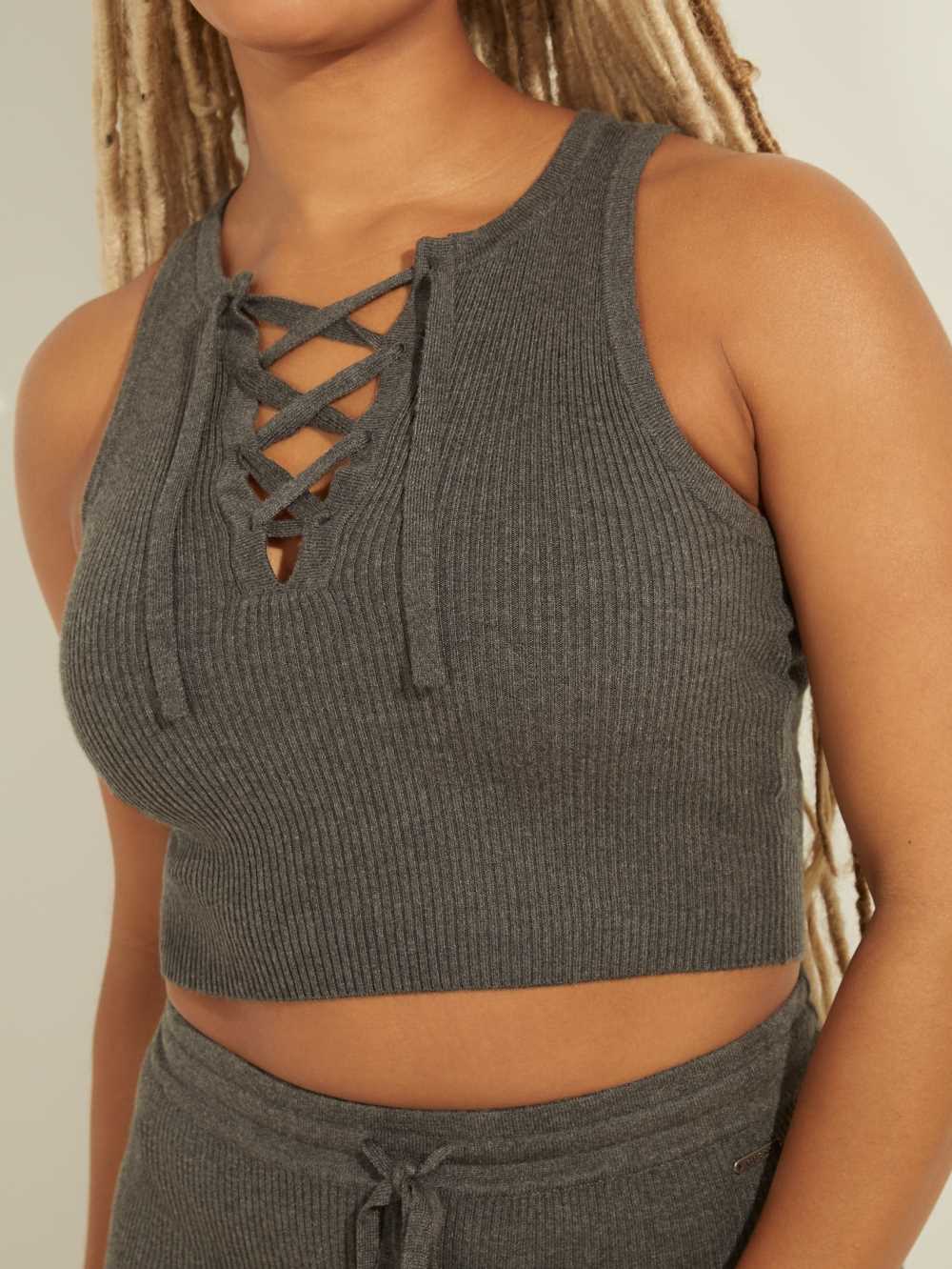 Dark Grey Women's Guess Sydney Lace-Up Sweaters Australia Sale | 895SJYFQI