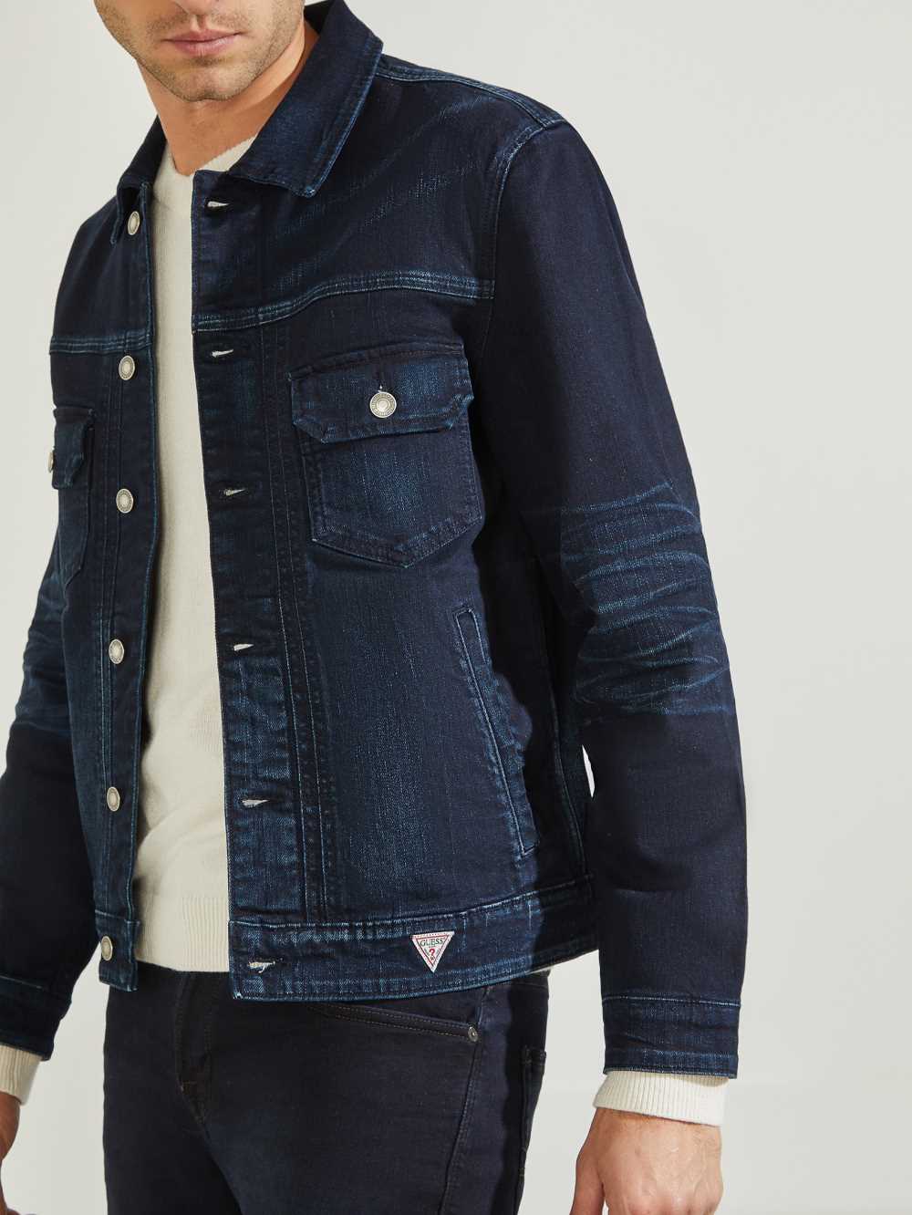 Deep Blue Men's Guess Lewis Denim Jackets Australia Sale | 341DRYGXC
