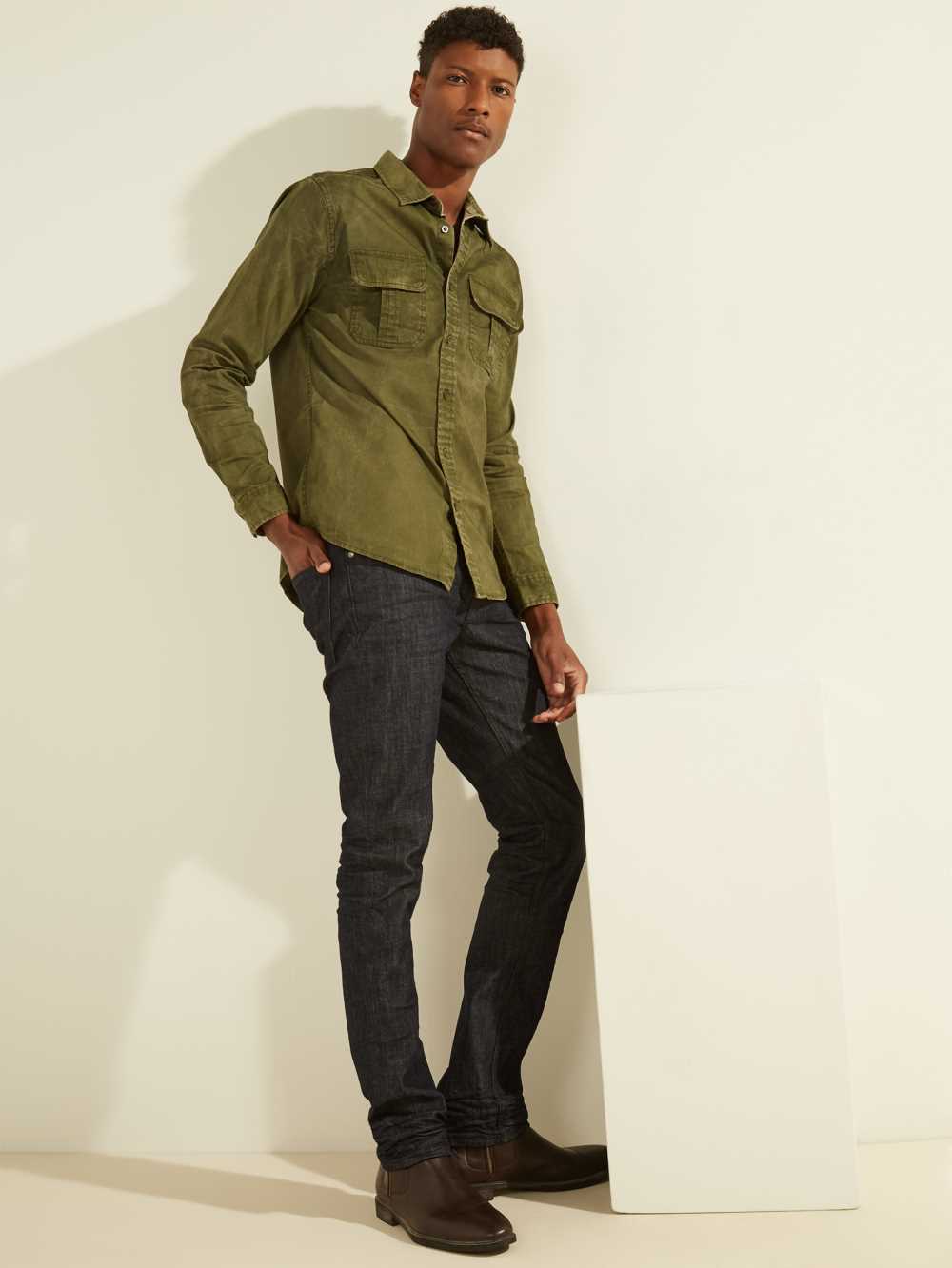 Deep Green Multicolor Men's Guess Dusty Twill Washed Milton Shirts Australia Sale | 915FSBCQX