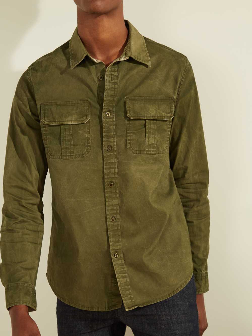 Deep Green Multicolor Men's Guess Dusty Twill Washed Milton Shirts Australia Sale | 915FSBCQX