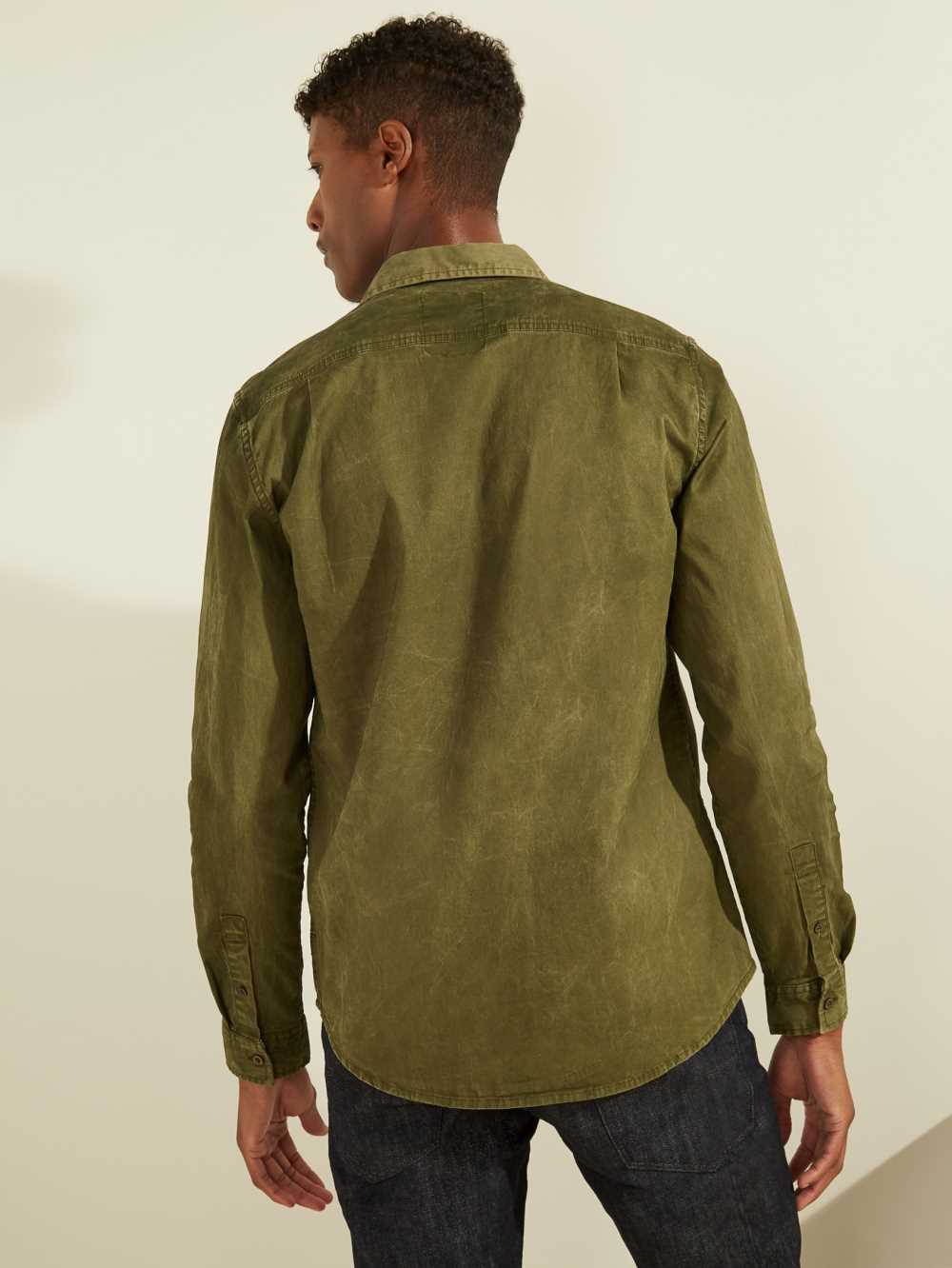 Deep Green Multicolor Men's Guess Dusty Twill Washed Milton Shirts Australia Sale | 915FSBCQX