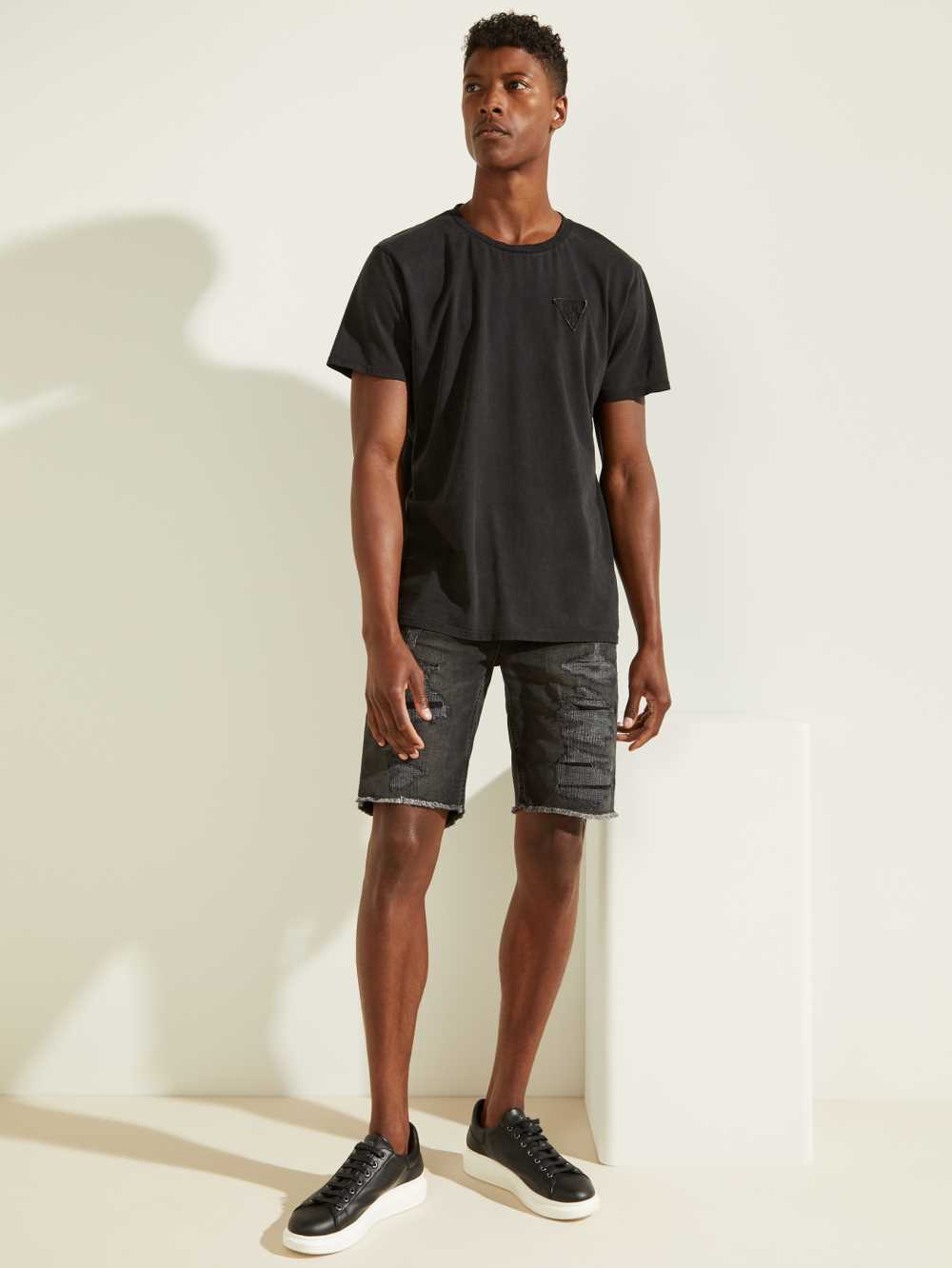 Deep Grey Black Men's Guess Slim Denim Shorts Australia Sale | 245QWKDVE