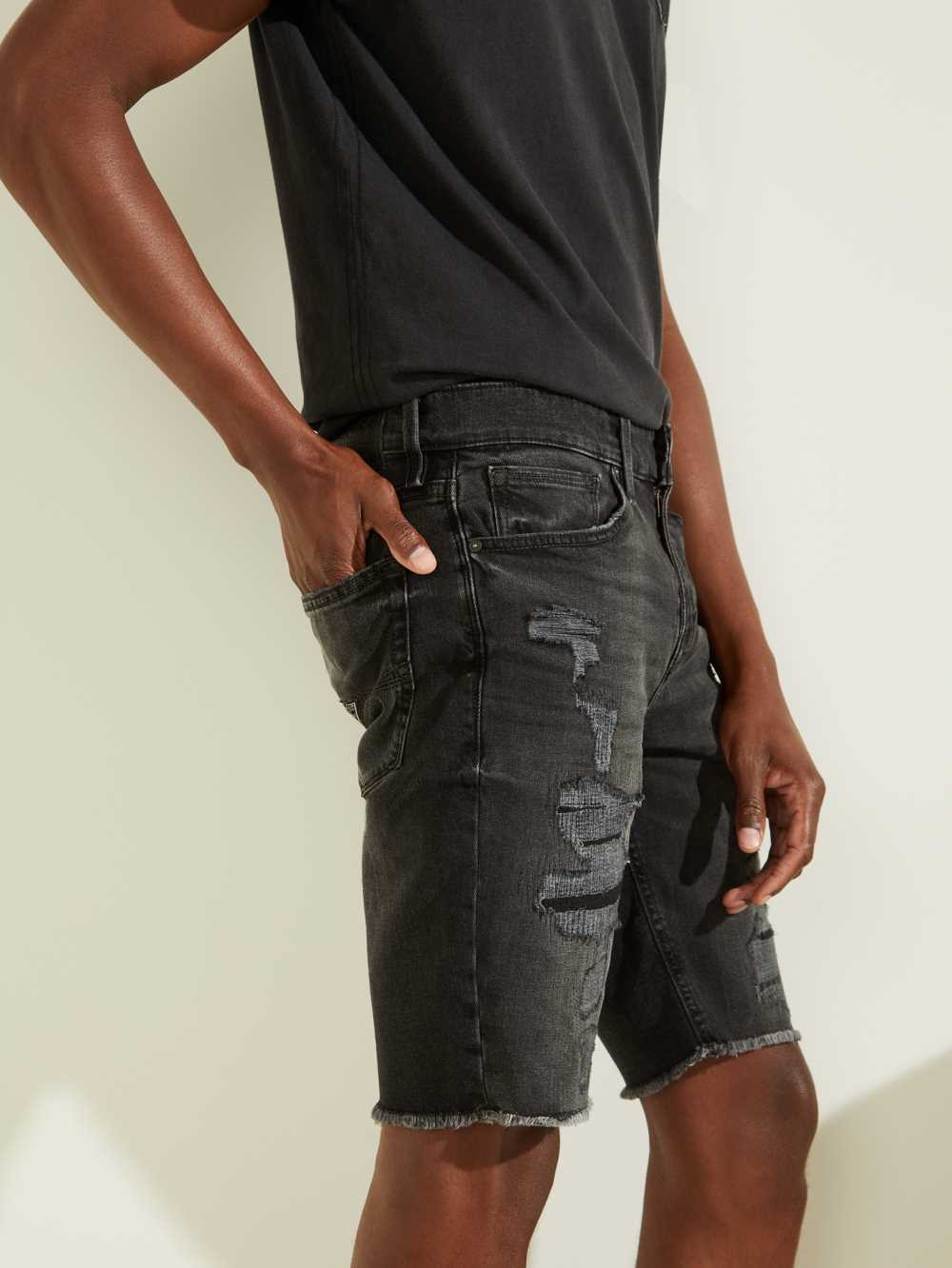 Deep Grey Black Men's Guess Slim Denim Shorts Australia Sale | 245QWKDVE
