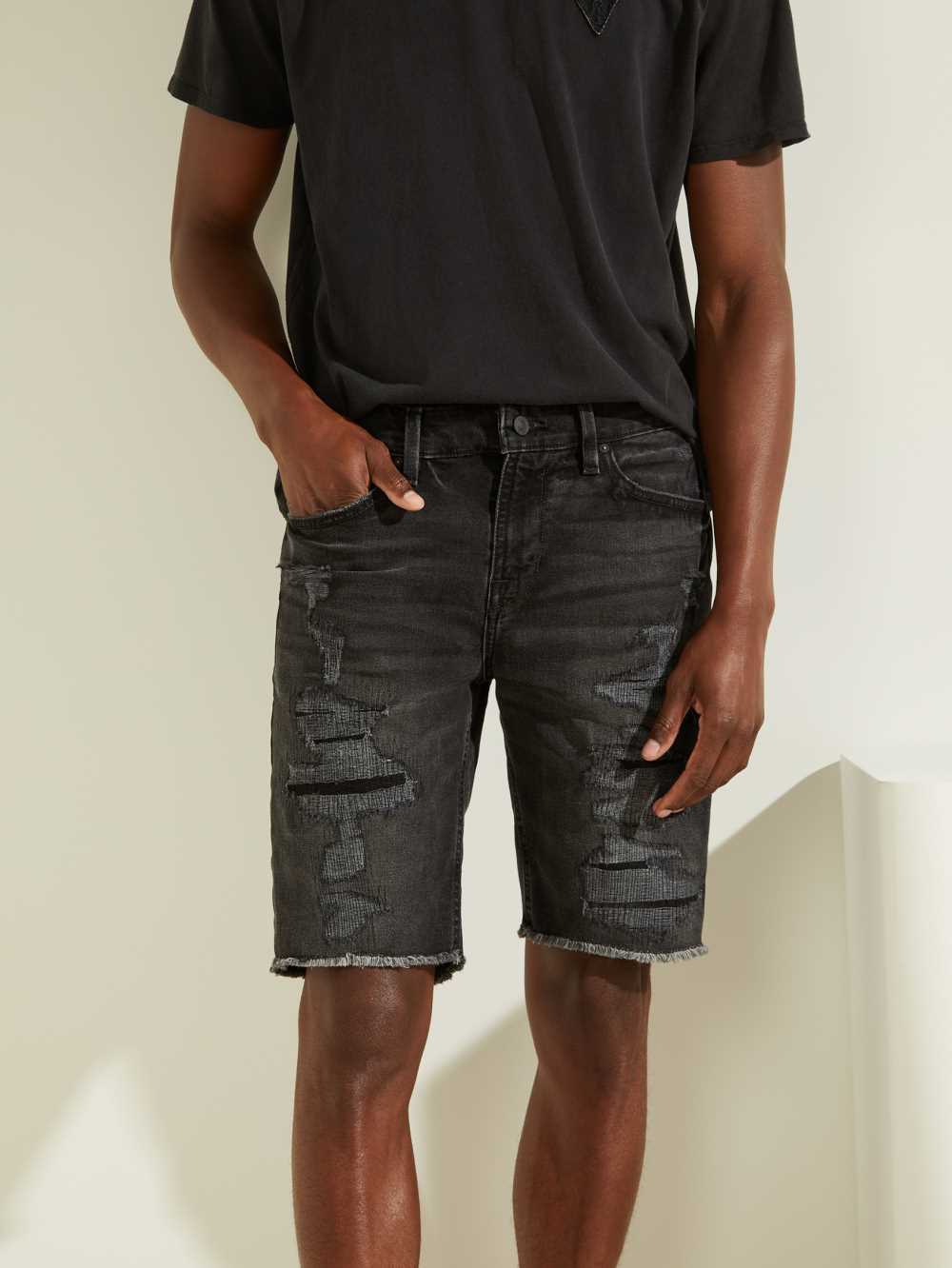 Deep Grey Black Men\'s Guess Slim Denim Shorts Australia Sale | 245QWKDVE