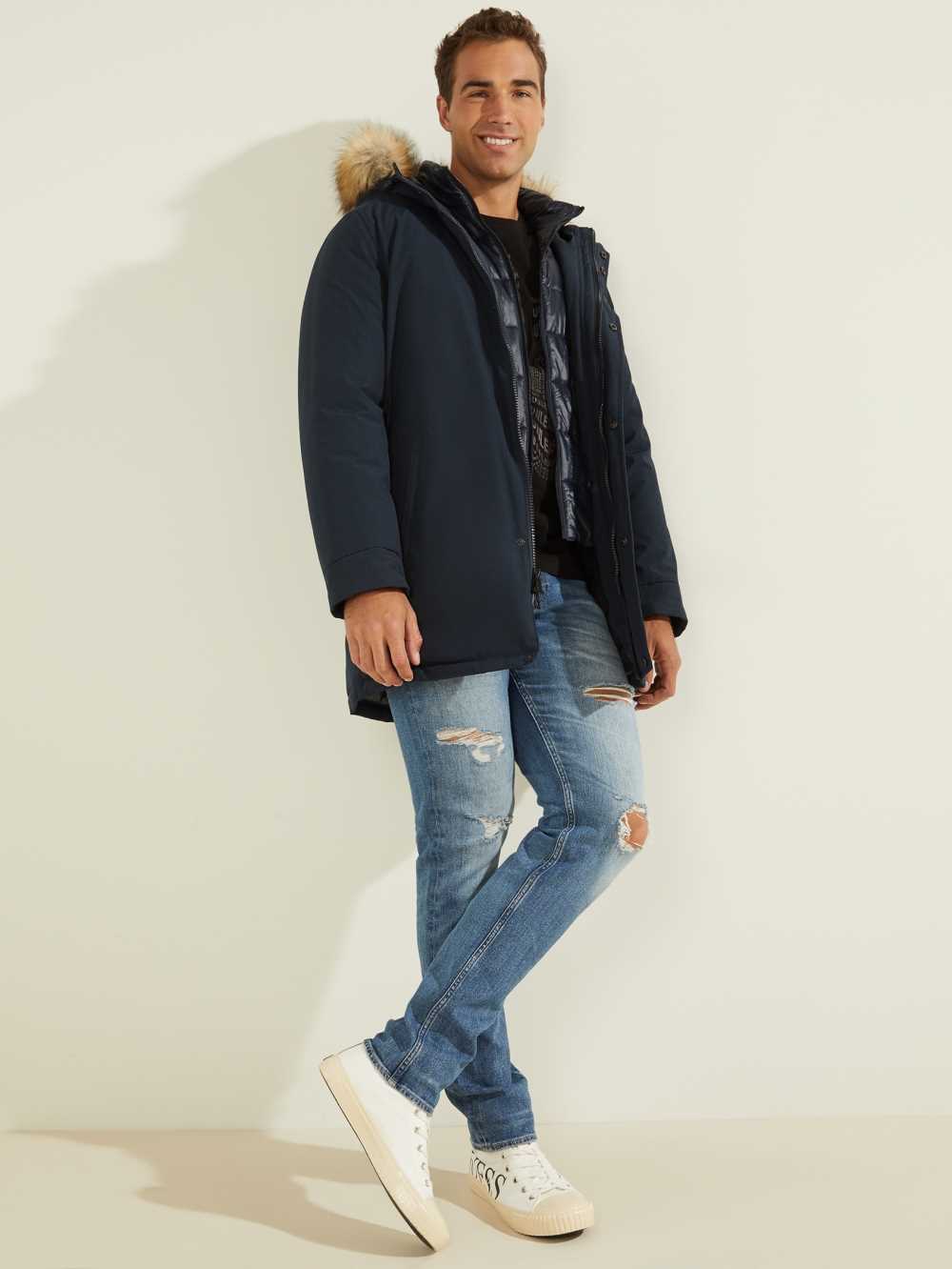 Deep Multicolor Men's Guess Brian Faux-Fur Hooded Coats Australia Sale | 071LVTFYM