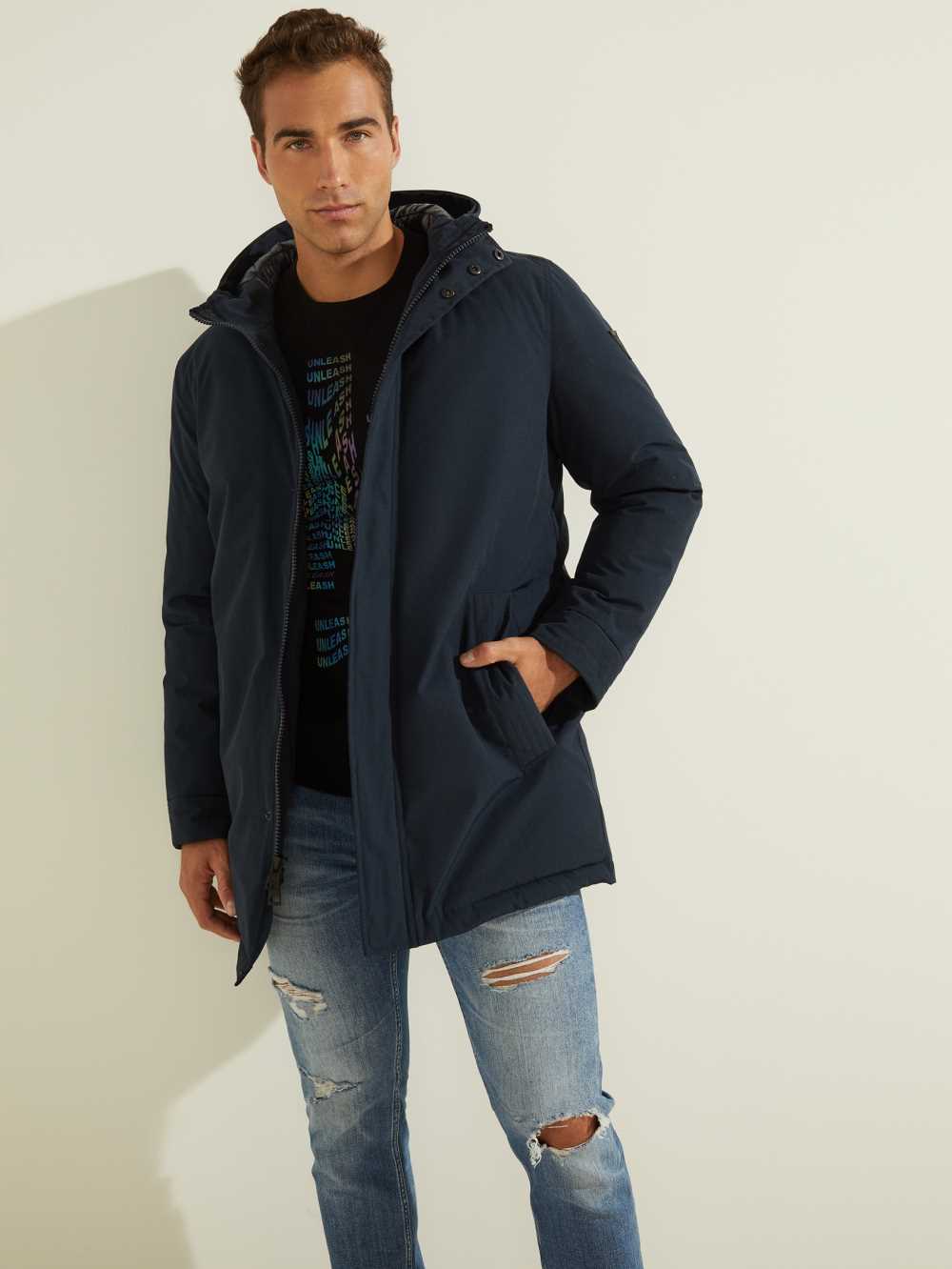 Deep Multicolor Men's Guess Brian Faux-Fur Hooded Coats Australia Sale | 071LVTFYM