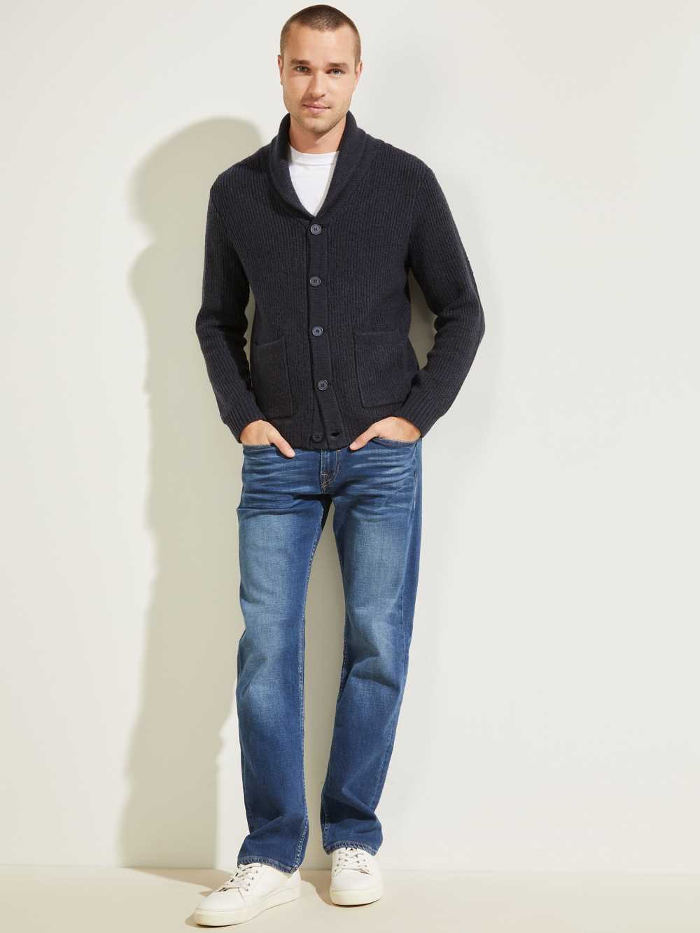 Deep Multicolor Men's Guess Declan Shawl Cardigan Sweaters Australia Sale | 627SKTWEA
