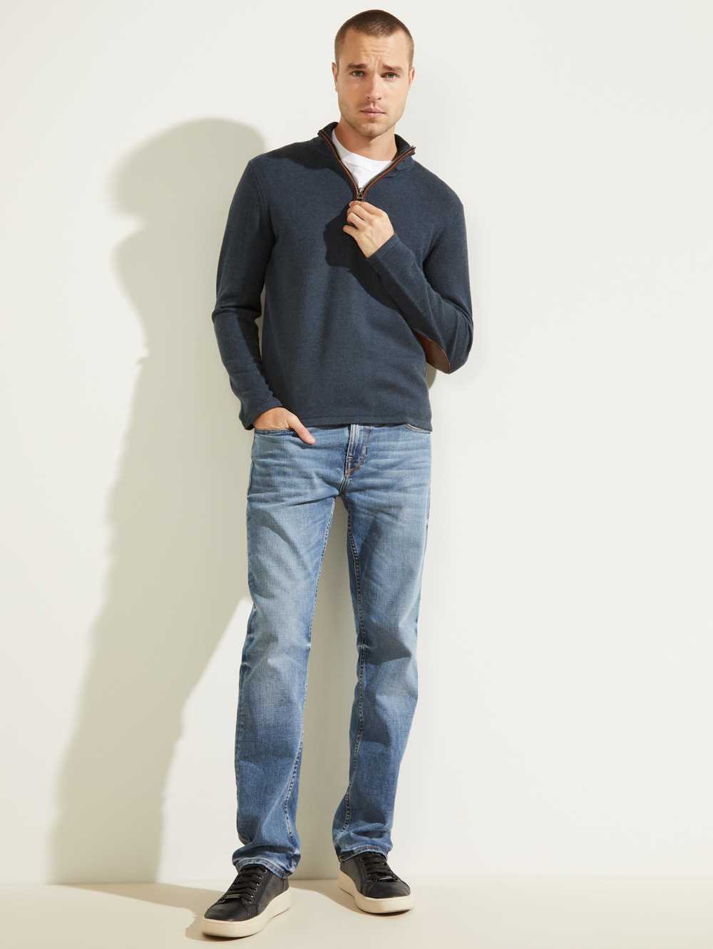 Deep Multicolor Men's Guess Faux-Leather Trim Zip Sweaters Australia Sale | 380TQIDXE