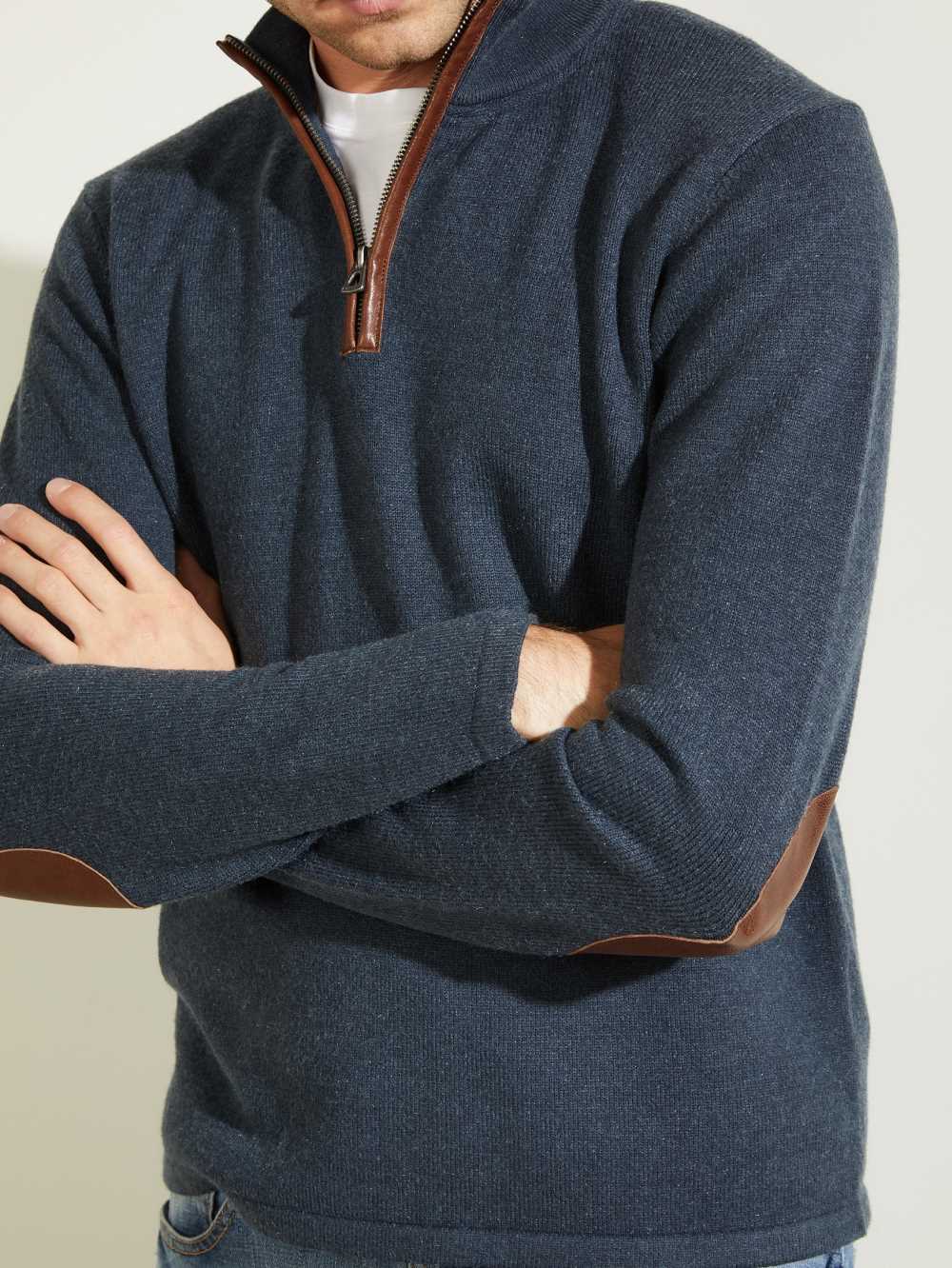 Deep Multicolor Men's Guess Faux-Leather Trim Zip Sweaters Australia Sale | 380TQIDXE