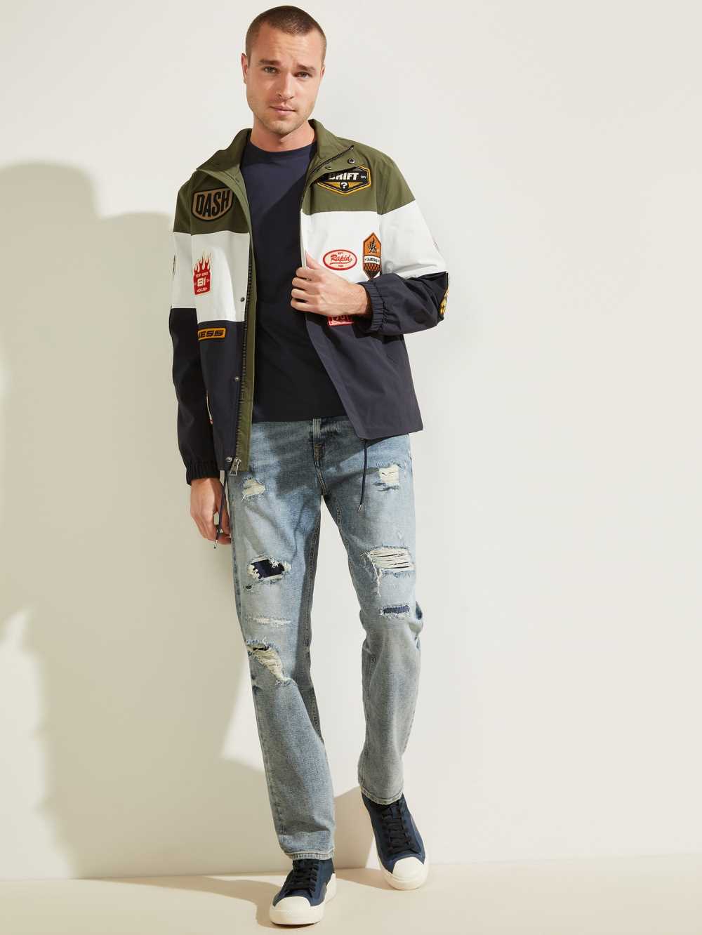 Deep Multicolor Men's Guess Paul Color-Block Patch Jackets Australia Sale | 362RIEGQH