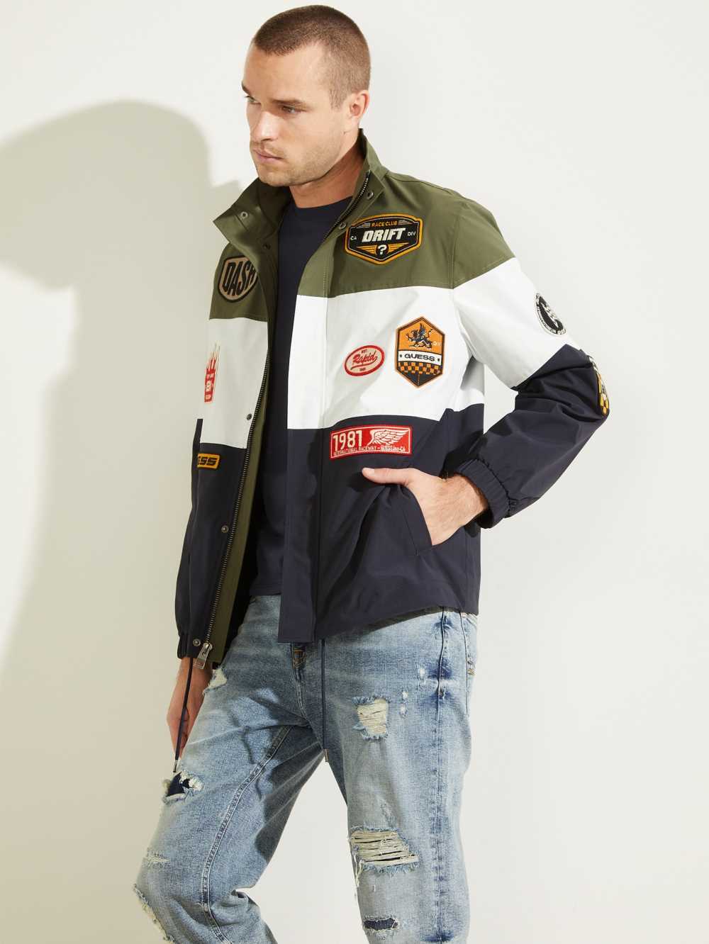 Deep Multicolor Men\'s Guess Paul Color-Block Patch Jackets Australia Sale | 362RIEGQH