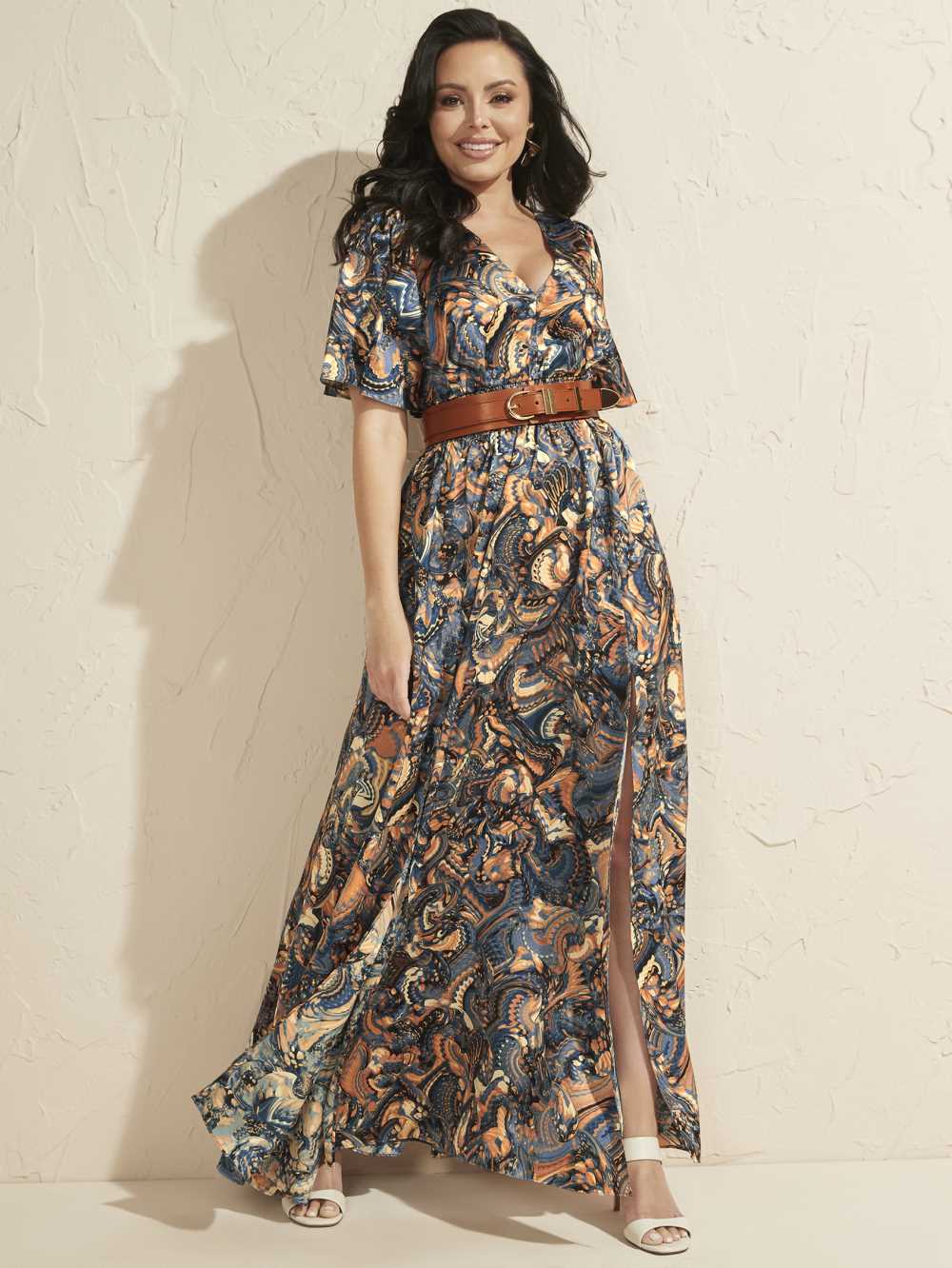 Flower Blue Women's Guess Slick Paisley Maxi Dresses Australia Sale | 478KMGSEP