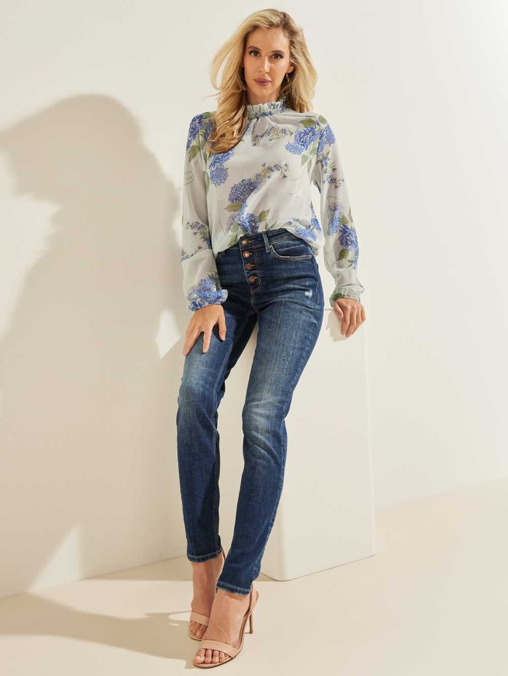 Flower Women's Guess Floral Puff Sleeve Blouse Australia Sale | 540SRNDHC