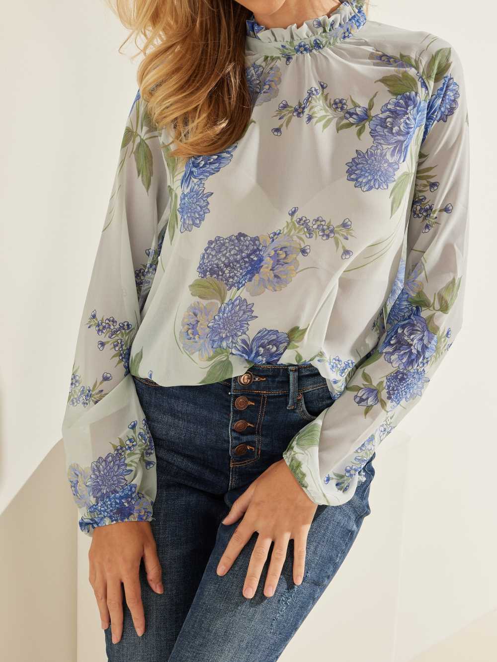 Flower Women's Guess Floral Puff Sleeve Blouse Australia Sale | 540SRNDHC