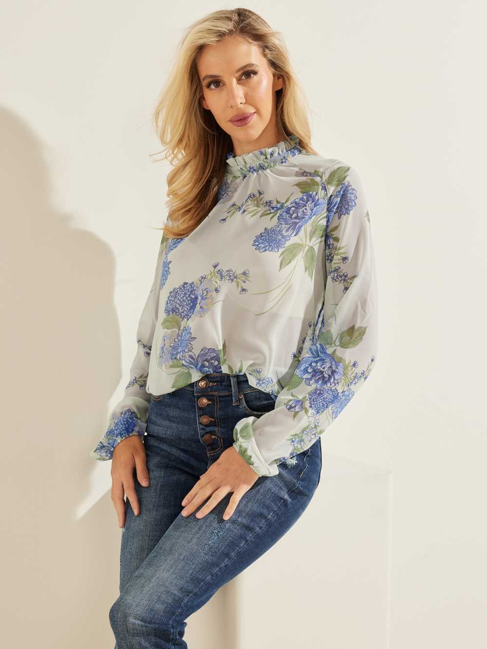 Flower Women\'s Guess Floral Puff Sleeve Blouse Australia Sale | 540SRNDHC