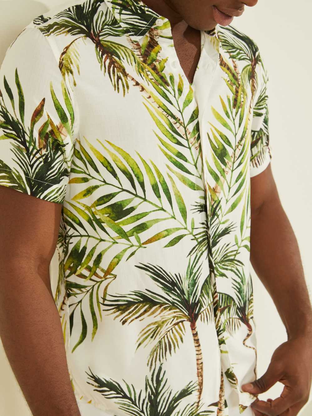Green Men's Guess Greenleaf Printed Shirts Australia Sale | 697HATRVL