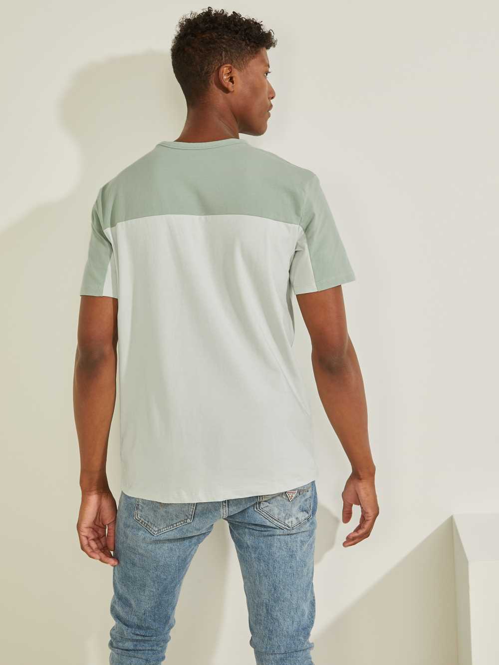 Green Men's Guess Larrie Color-Block T-shirt Australia Sale | 860TOYUWH