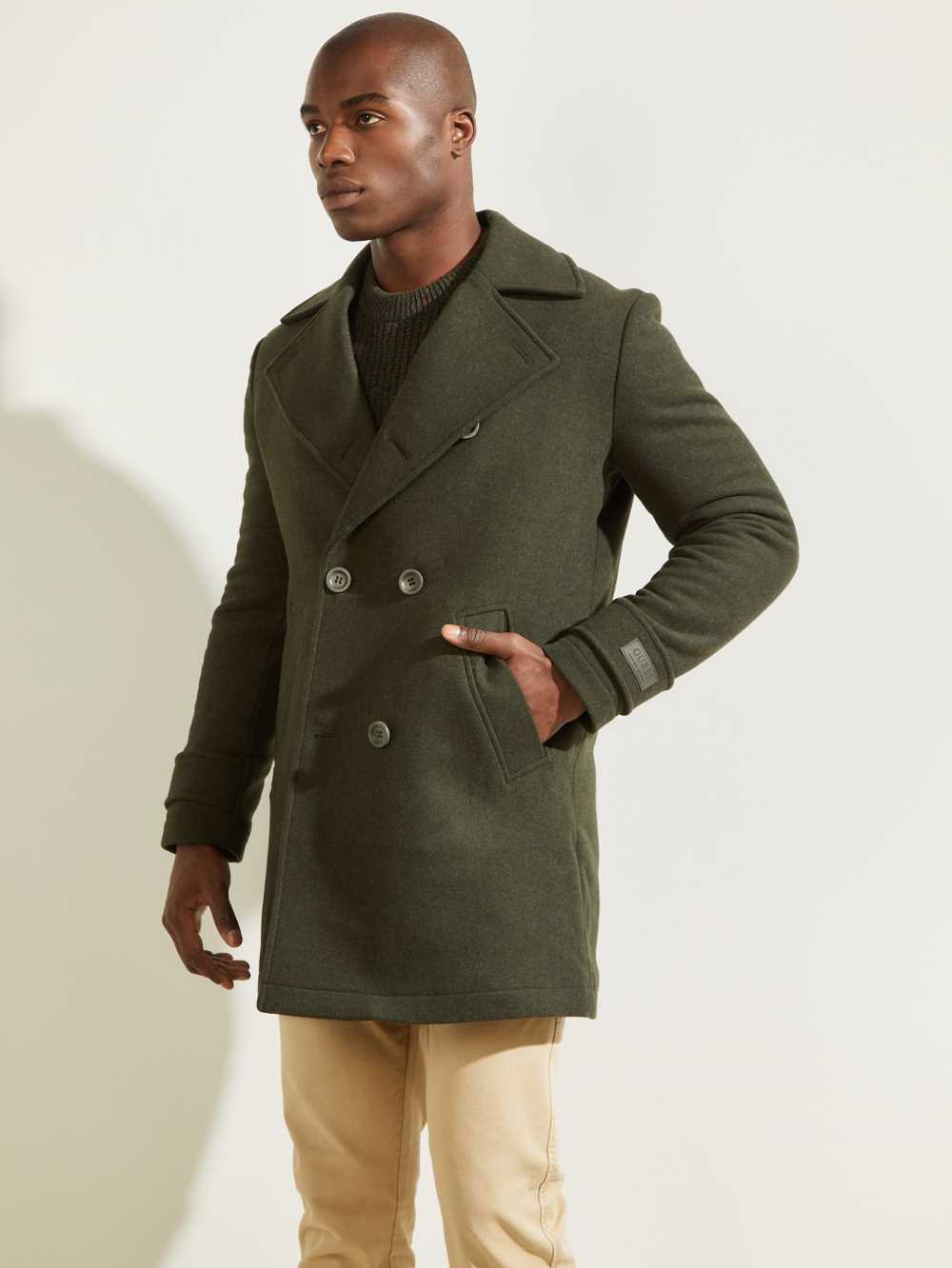 Green Men\'s Guess Military Wool-Blend Coats Australia Sale | 526VYCUOK